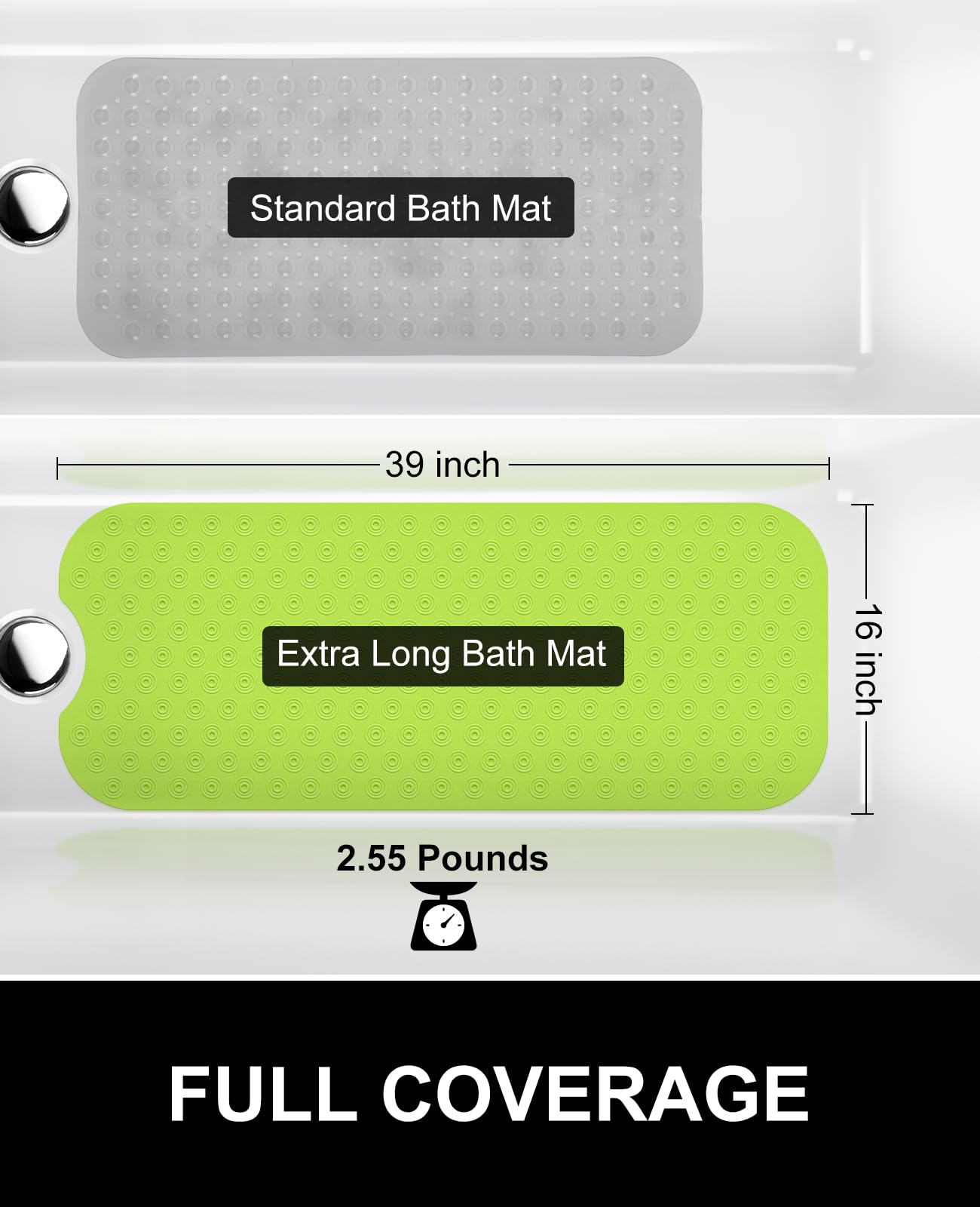 OTHWAY Bathtub Mat Non Slip, 39X16 inch Bath Mat for Tub, Machine Washable Bath Tub Mats with Reverse Suction Cups, Comfortable Rubber Bathtub Mat for Bathroom