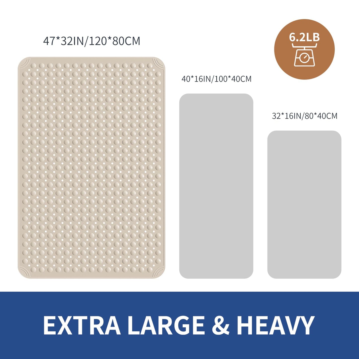 OTHWAY Extra Large Shower Mat 47"x 32", TPE Non Slip Shower Mat for Shower Stall, Inside Walk in Shower Mats with Drain Holes Suction Cups, Anti-Slip for Elderly Kids (Dark Grey)