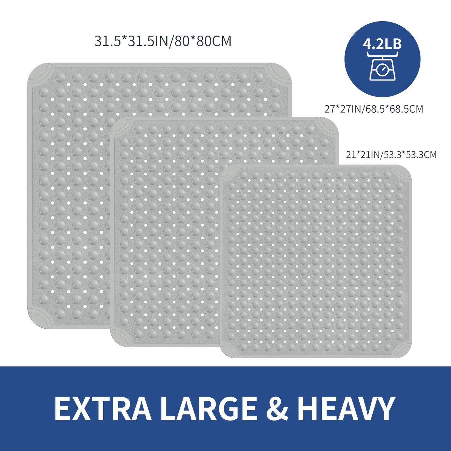 OTHWAY Large Shower Mat 34x23, TPE Non Slip Shower Mat, Inside Shower Mat with Drain Holes Suction Cups, Walk in Shower Mat for Shower Stall, Anti-Slip for Elderly Kids (Apricot)