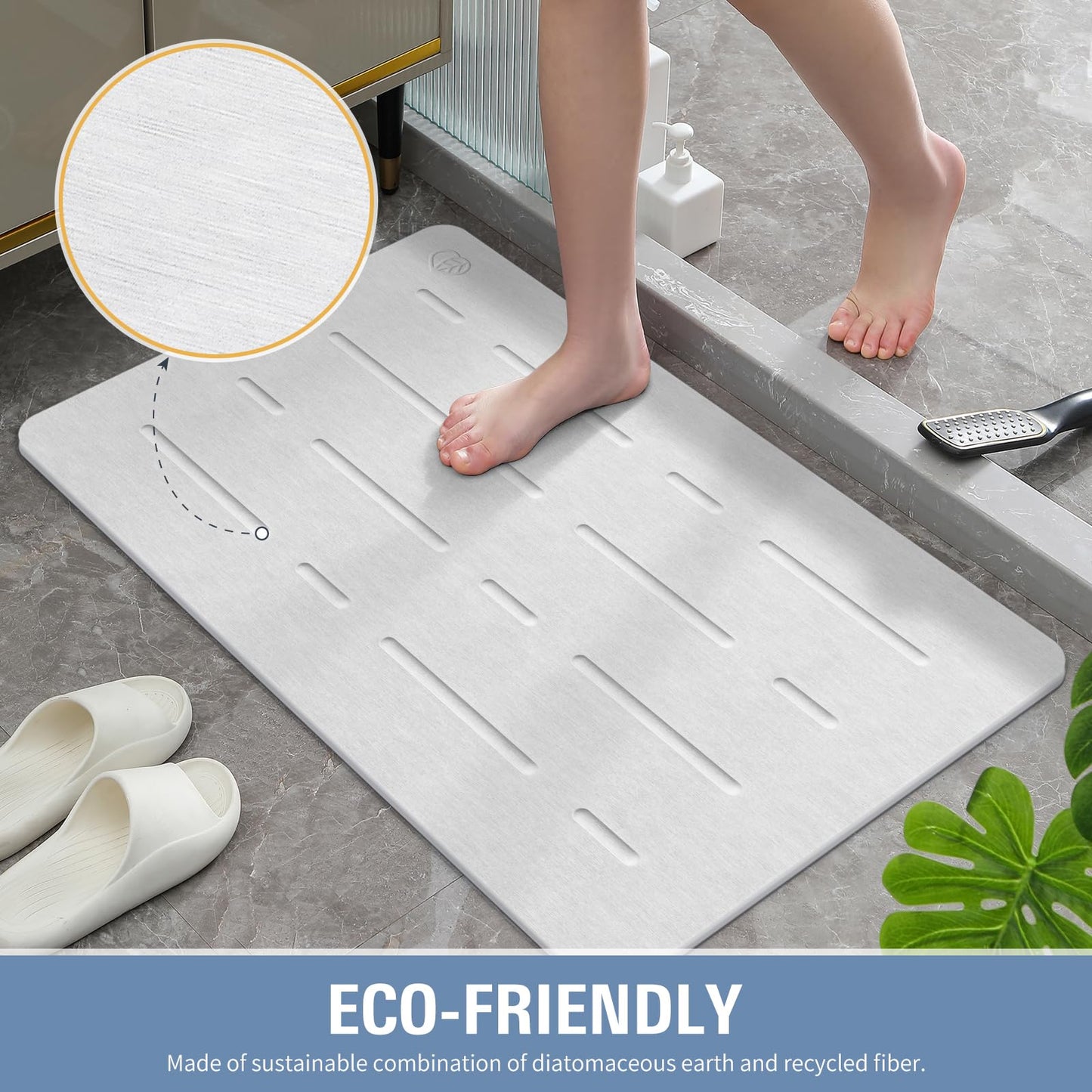 Large Stone Bath Mat - Quick Drying Absorbent Non-Slip Diatomite Mat
