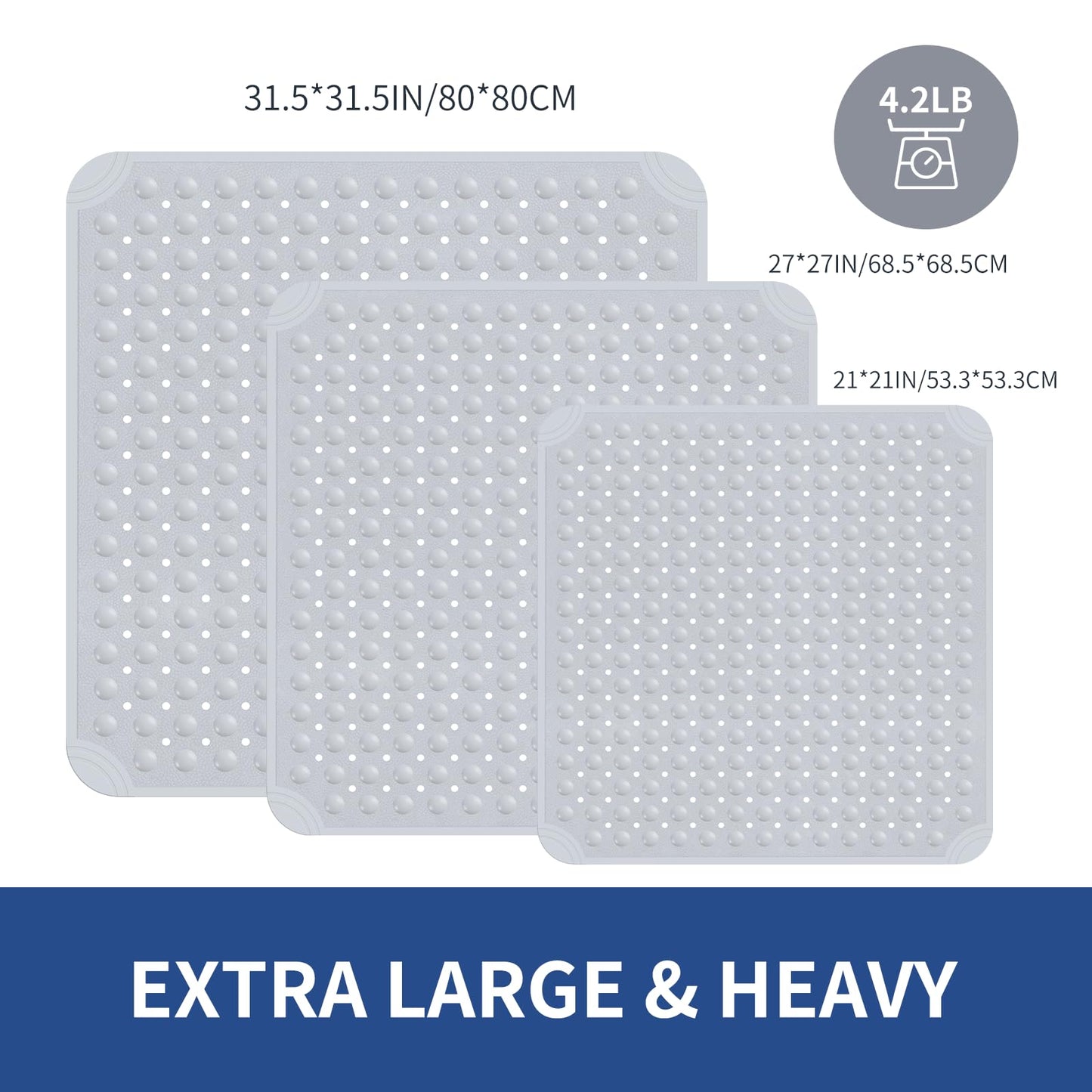 OTHWAY Large Shower Mat 34x23, TPE Non Slip Shower Mat, Inside Shower Mat with Drain Holes Suction Cups, Walk in Shower Mat for Shower Stall, Anti-Slip for Elderly Kids (Apricot)