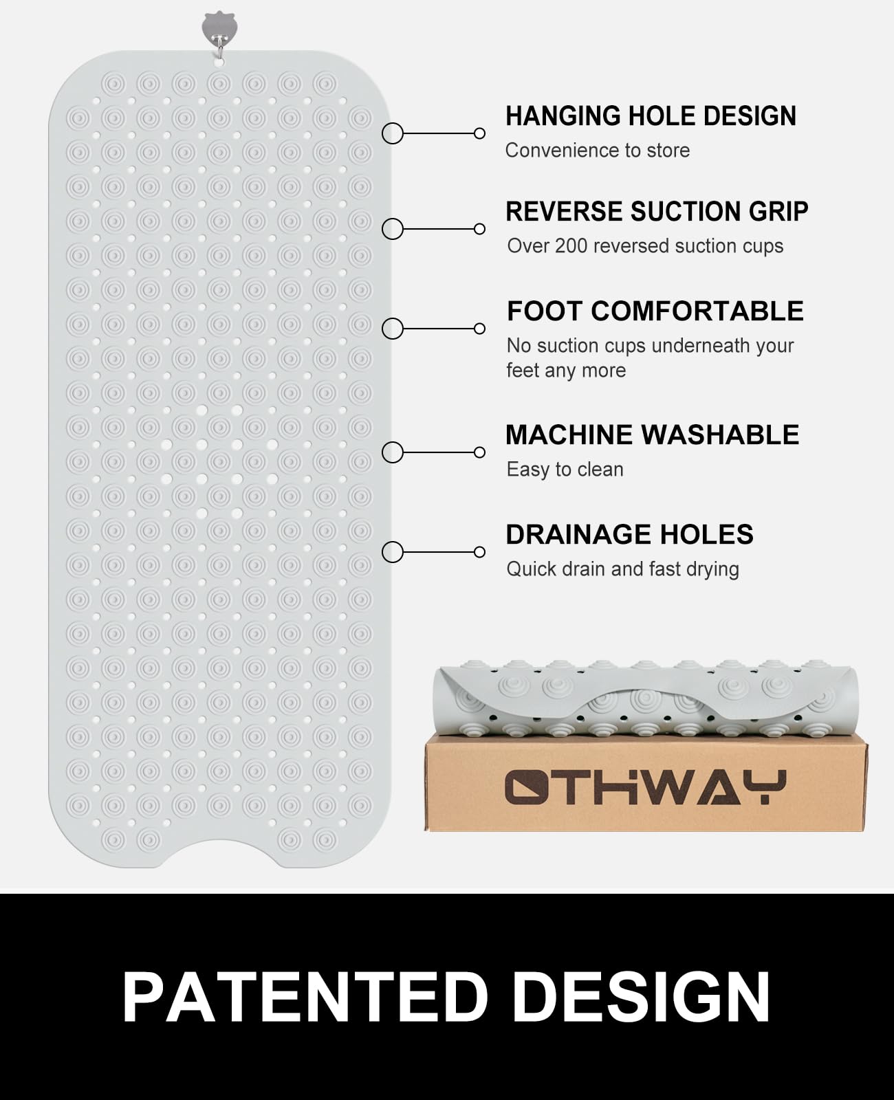 White Non Slip Bath Tub Mat with Suction Cups