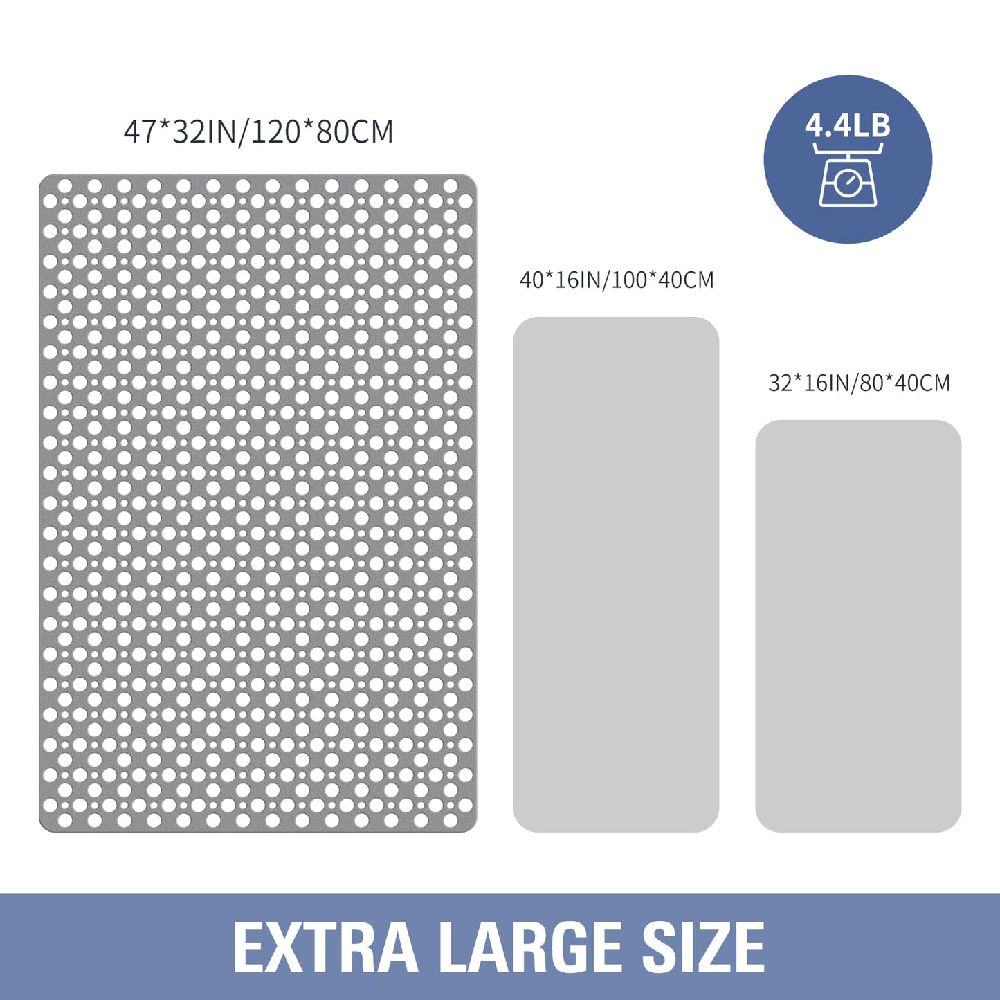 OTHWAY Large Shower Mat, 47x32 TPE Anti Slip Shower Mat, Heavy Bath Mats for Shower with Drain Holes Suction Cups, Shower Stall Mat for Bathroom, No Odor Shower Grip Mat for Elderly Kids(W-White)