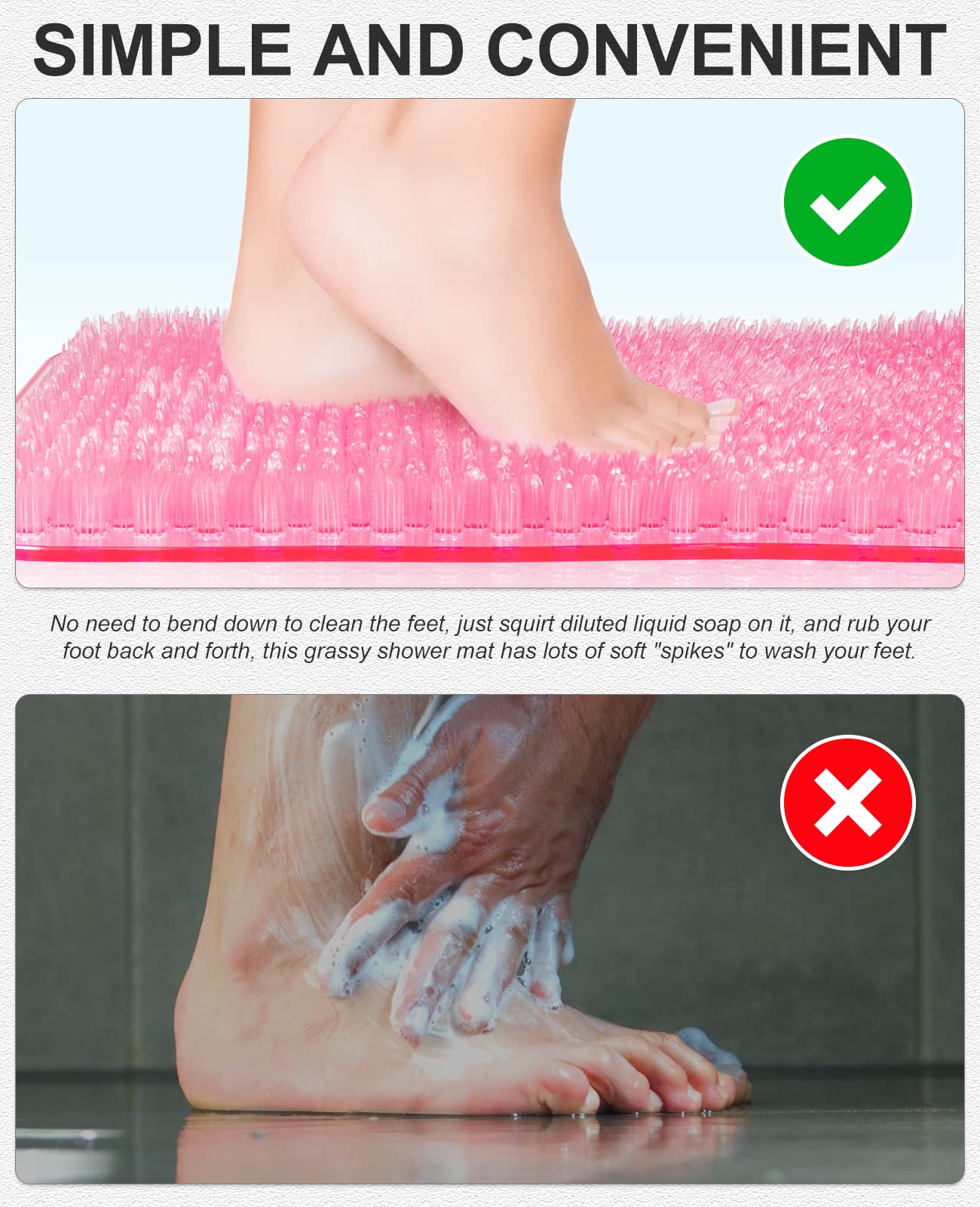 Anti-Fatigue Bath Mat with Soft Bristles