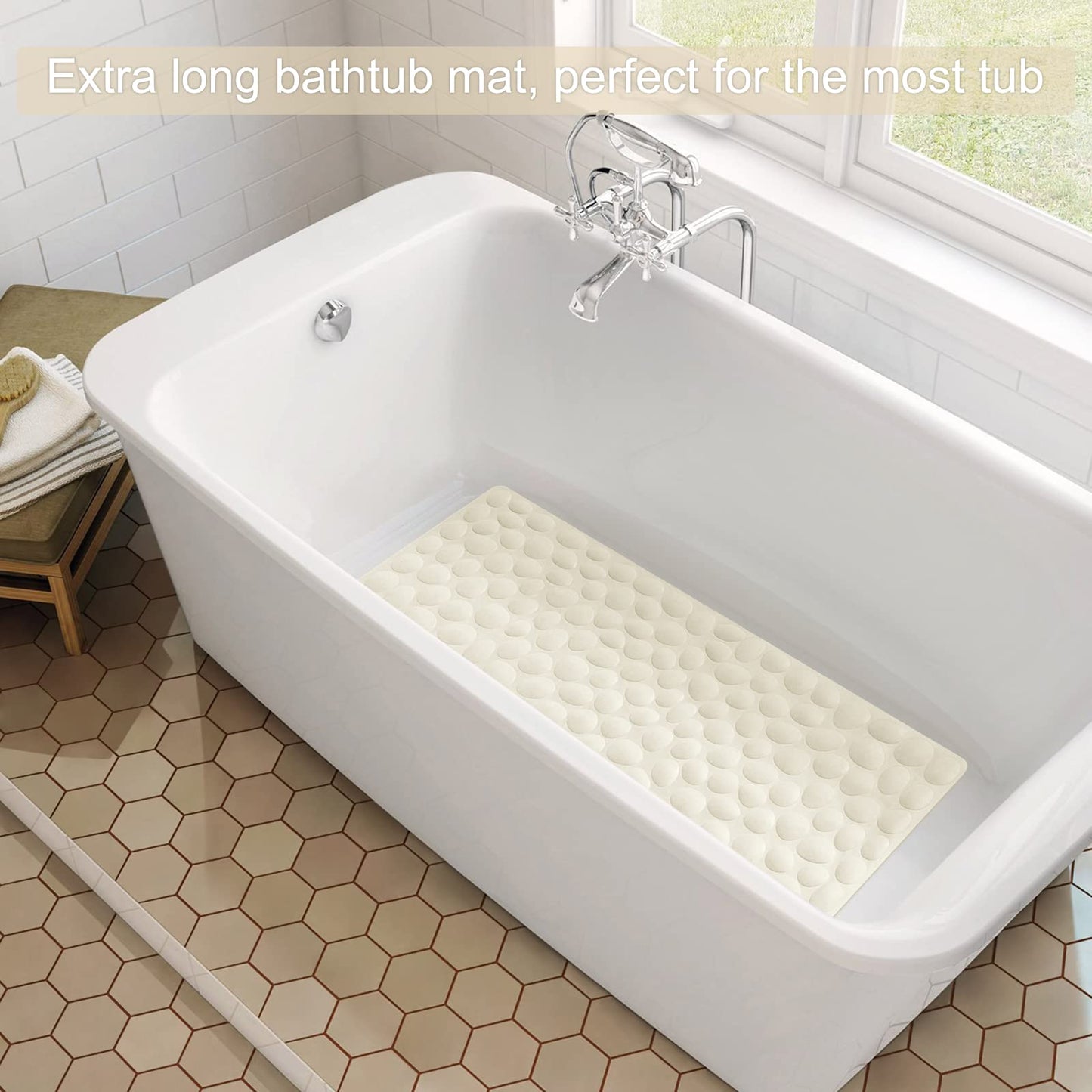 Soft Rubber Non-Slip Bath Mat with Suction Cups - Grey