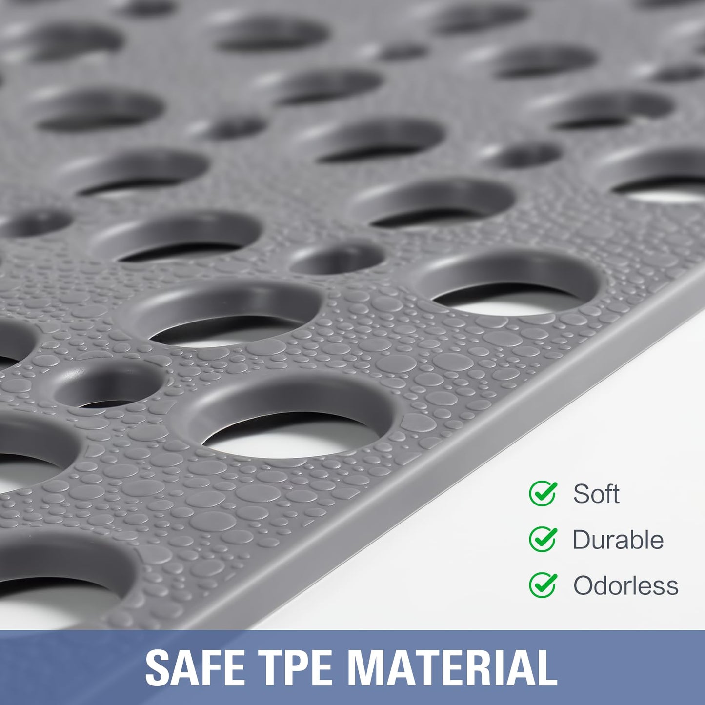 OTHWAY Large Shower Mat, 47x32 TPE Anti Slip Shower Mat, Heavy Bath Mats for Shower with Drain Holes Suction Cups, Shower Stall Mat for Bathroom, No Odor Shower Grip Mat for Elderly Kids(W-White)