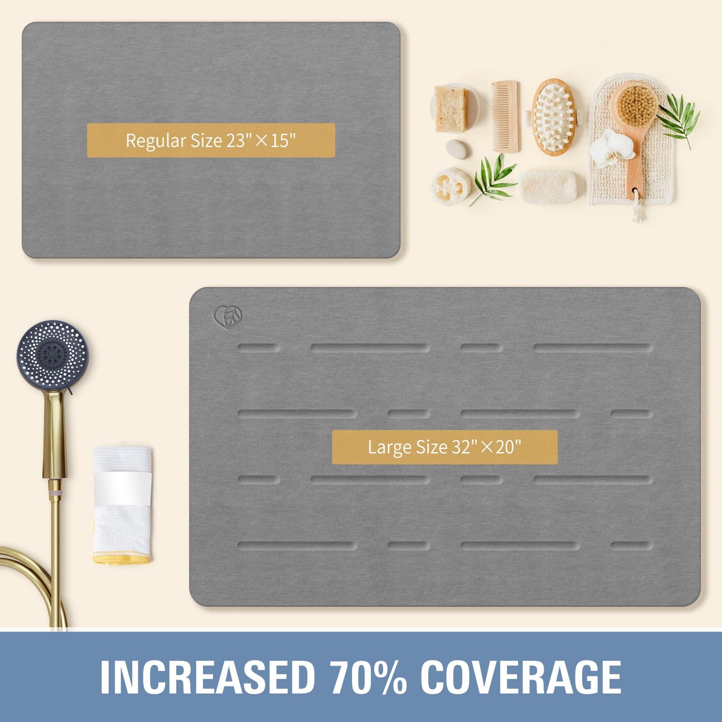 Large Stone Bath Mat - Quick Drying Absorbent Non-Slip Diatomite Mat
