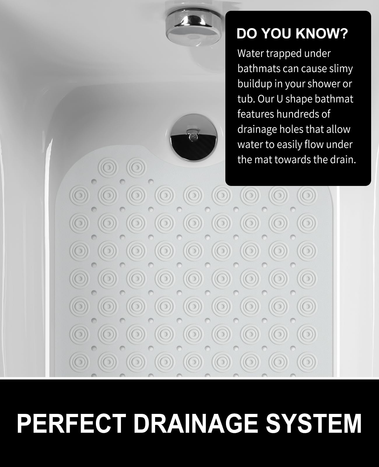 White Non Slip Bath Tub Mat with Suction Cups