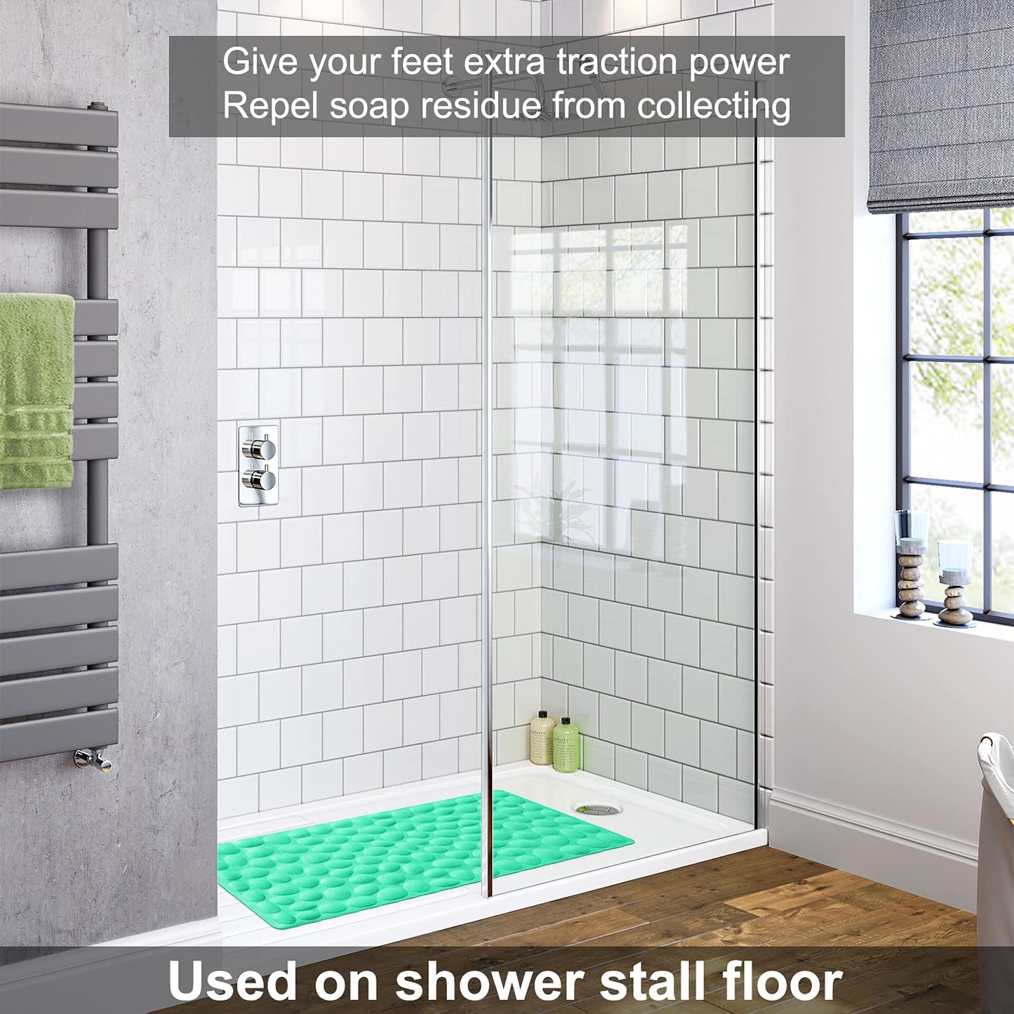 Soft Rubber Non-Slip Bath Mat with Suction Cups - Grey