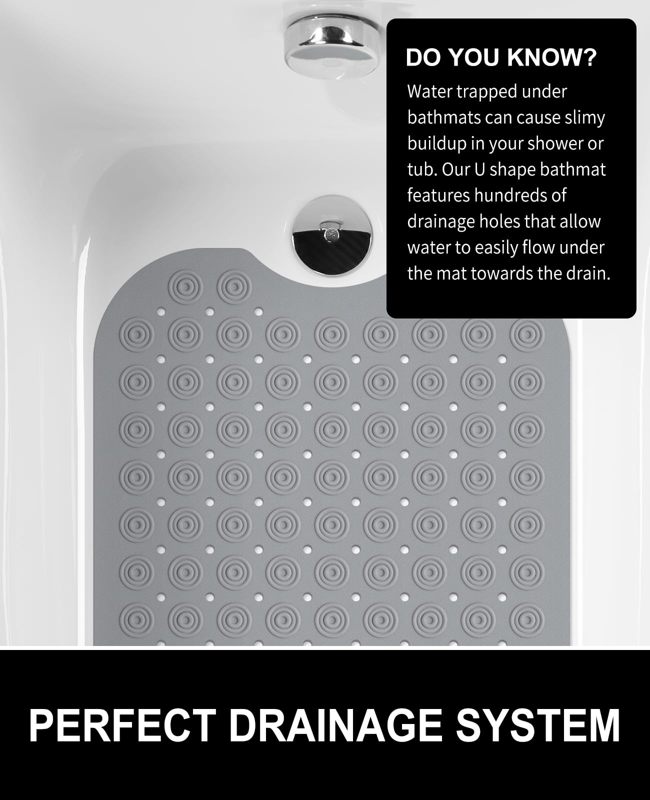 White Non Slip Bath Tub Mat with Suction Cups