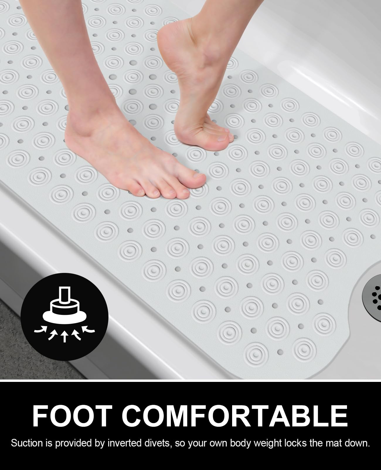 White Non Slip Bath Tub Mat with Suction Cups