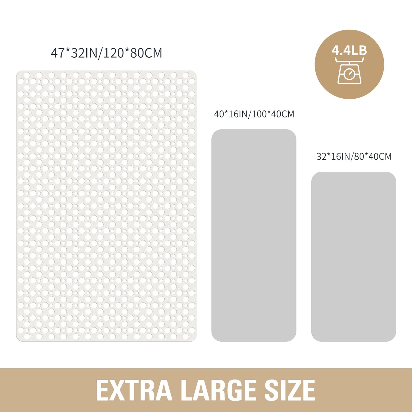 OTHWAY Large Shower Mat, 47x32 TPE Anti Slip Shower Mat, Heavy Bath Mats for Shower with Drain Holes Suction Cups, Shower Stall Mat for Bathroom, No Odor Shower Grip Mat for Elderly Kids(W-White)