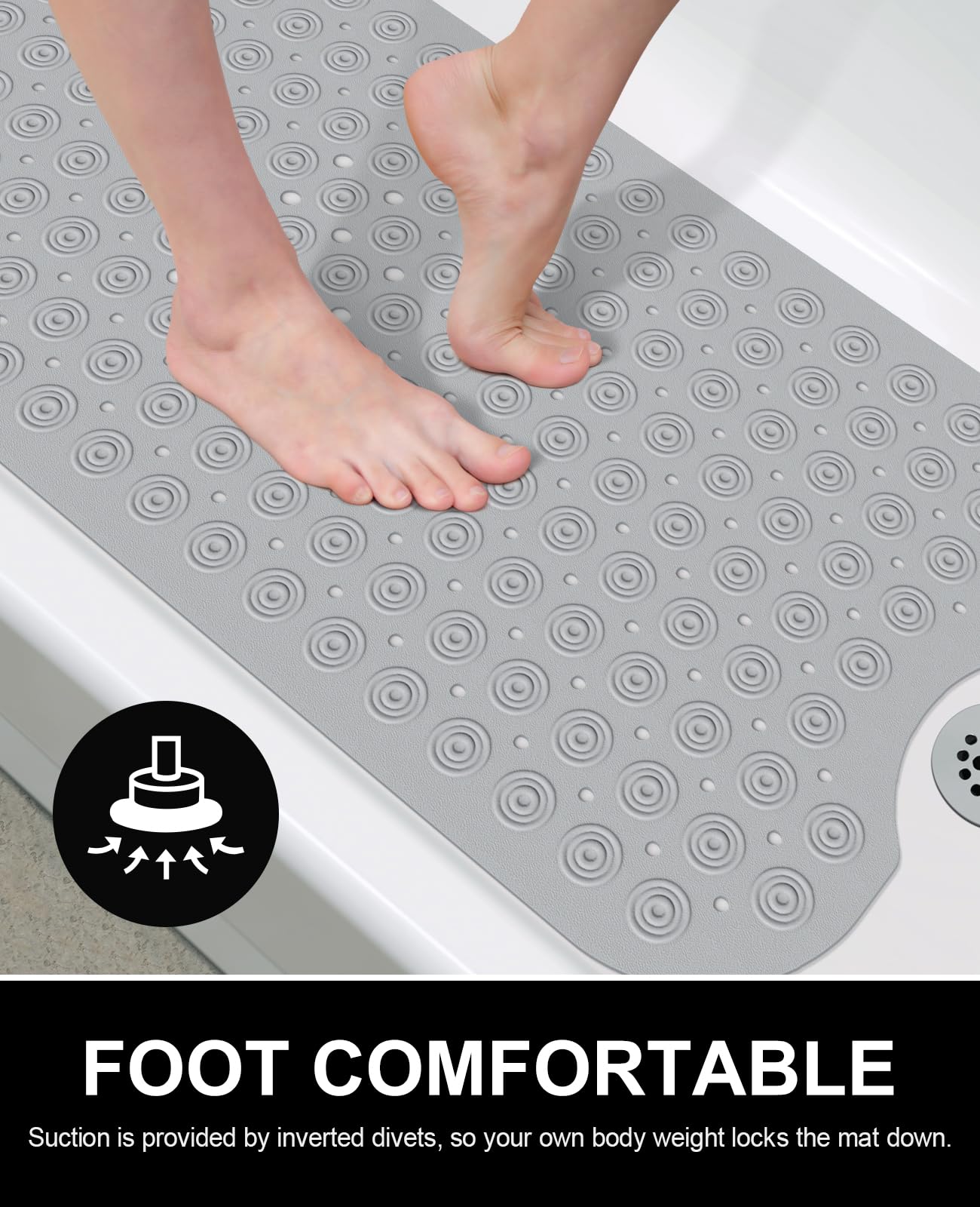 White Non Slip Bath Tub Mat with Suction Cups
