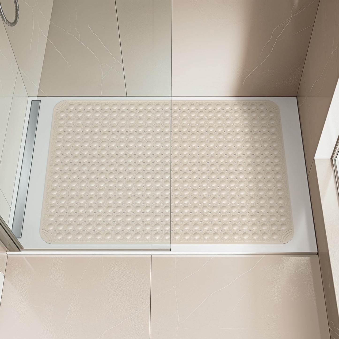 OTHWAY Extra Large Shower Mat 47"x 32", TPE Non Slip Shower Mat for Shower Stall, Inside Walk in Shower Mats with Drain Holes Suction Cups, Anti-Slip for Elderly Kids (Dark Grey)