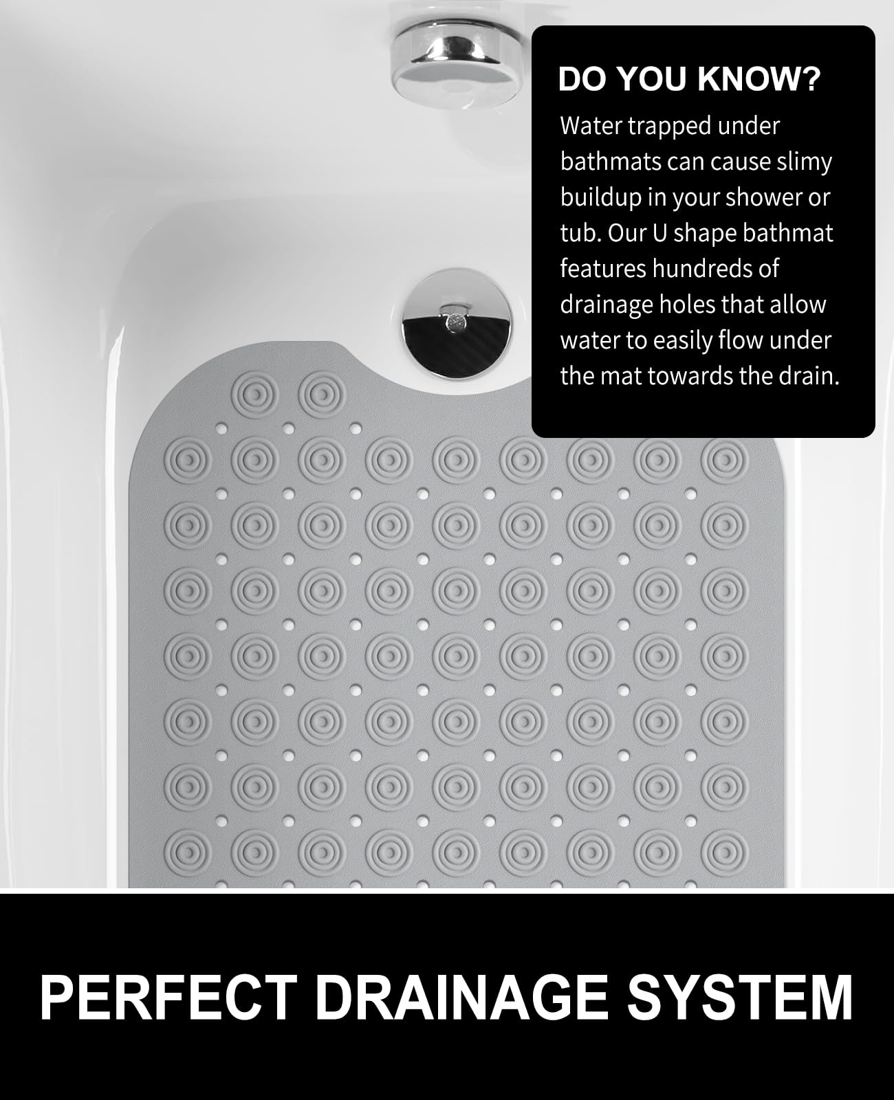 White Non Slip Bath Tub Mat with Suction Cups