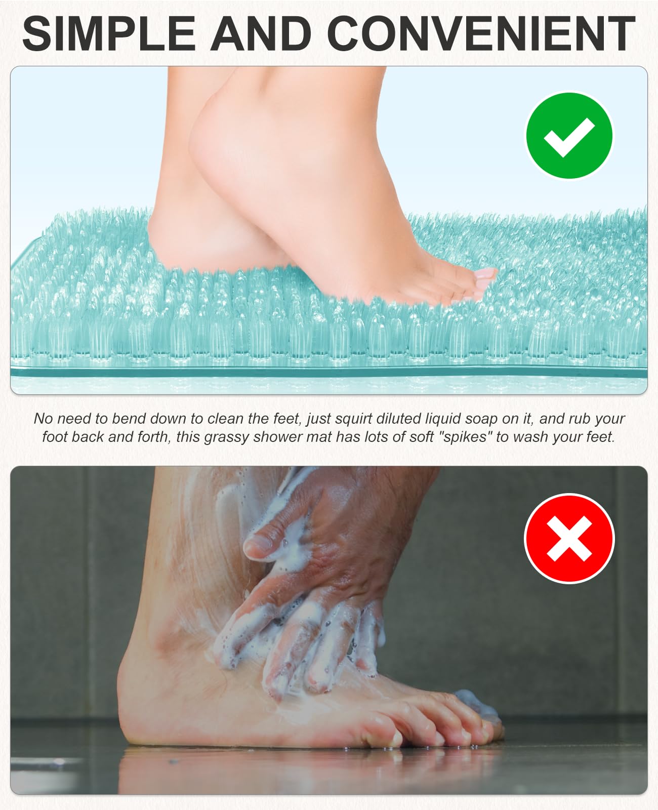 Anti-Fatigue Bath Mat with Soft Bristles