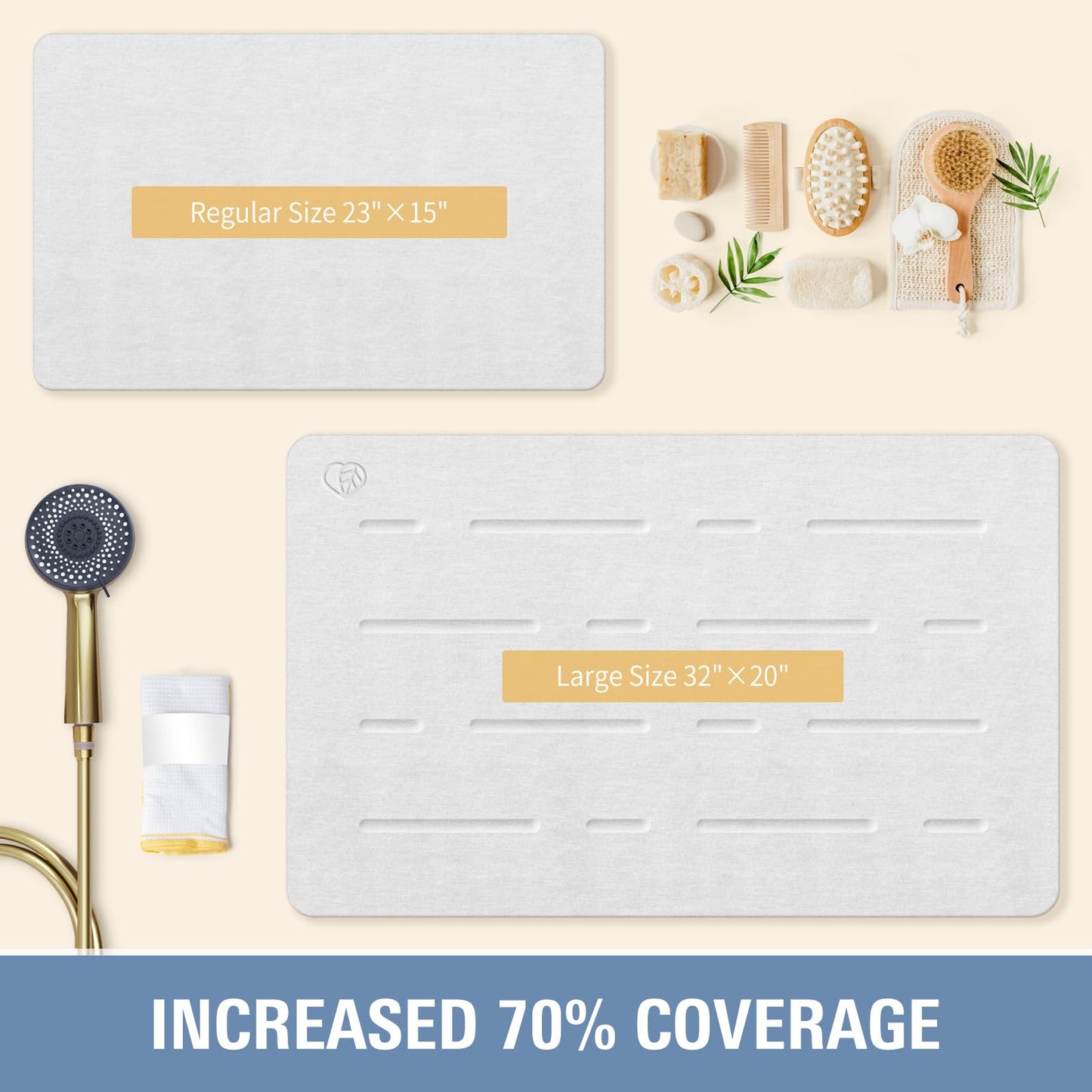 Large Stone Bath Mat - Quick Drying Absorbent Non-Slip Diatomite Mat