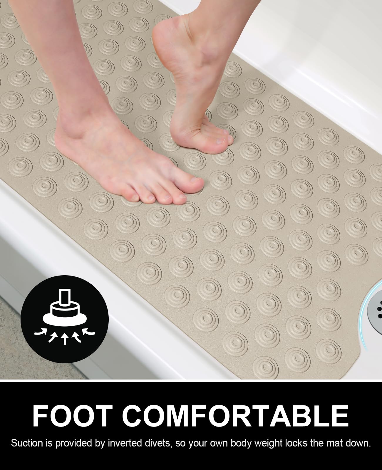OTHWAY Bathtub Mat Non Slip, 39X16 inch Bath Mat for Tub, Machine Washable Bath Tub Mats with Reverse Suction Cups, Comfortable Rubber Bathtub Mat for Bathroom