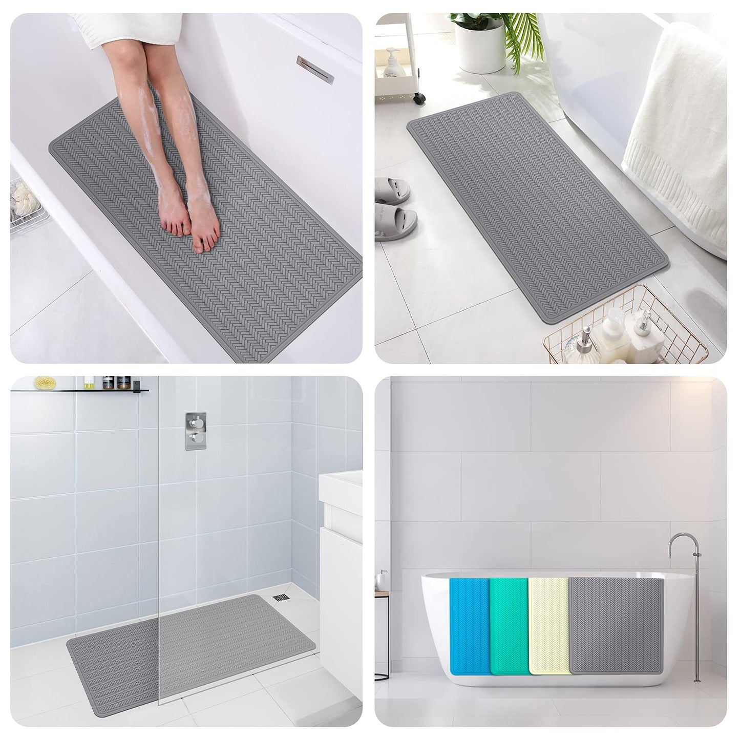 Anti-Slip Rubber Baby Bath Mat - Strong Suction Cups (Grey)
