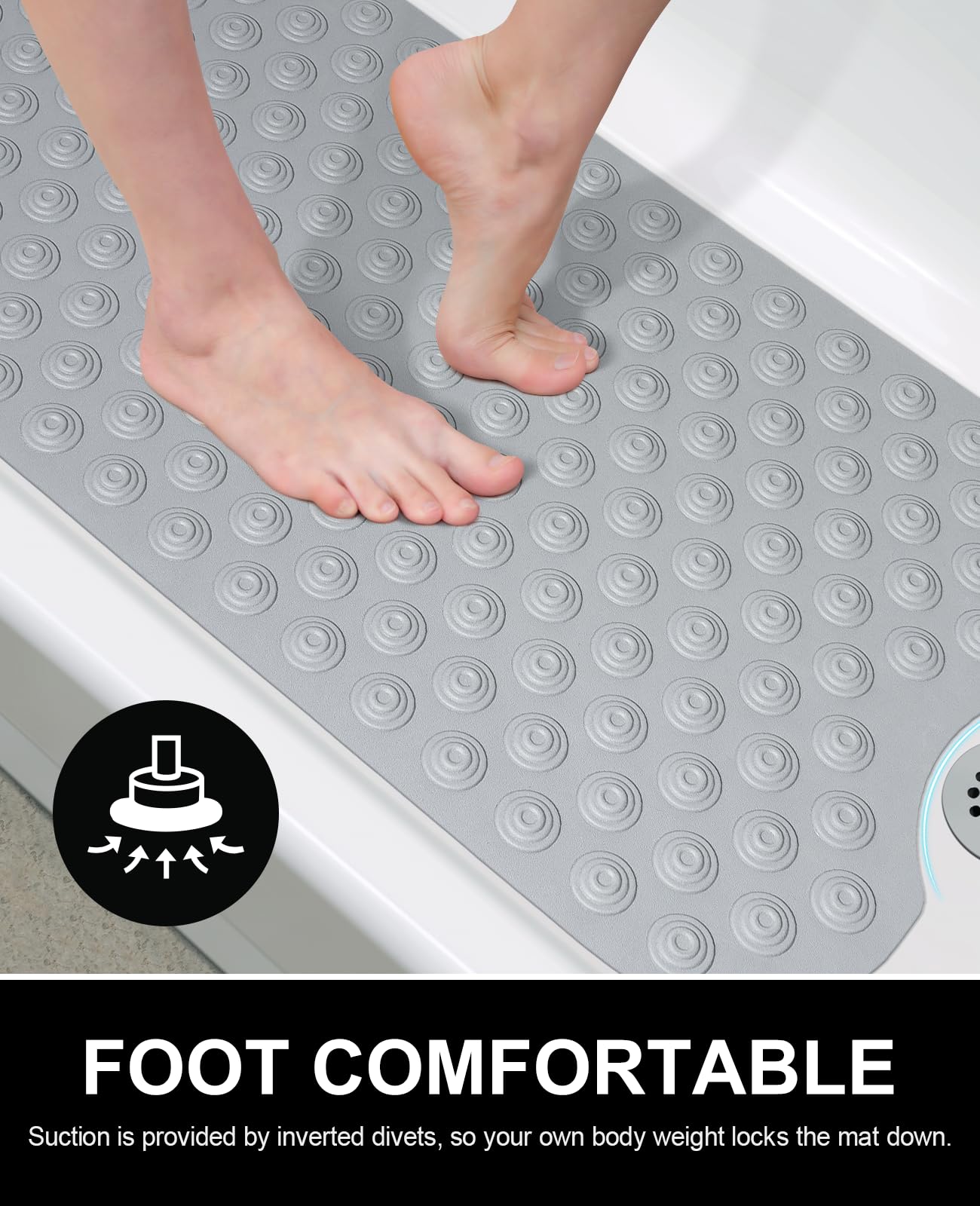OTHWAY Bathtub Mat Non Slip, 39X16 inch Bath Mat for Tub, Machine Washable Bath Tub Mats with Reverse Suction Cups, Comfortable Rubber Bathtub Mat for Bathroom