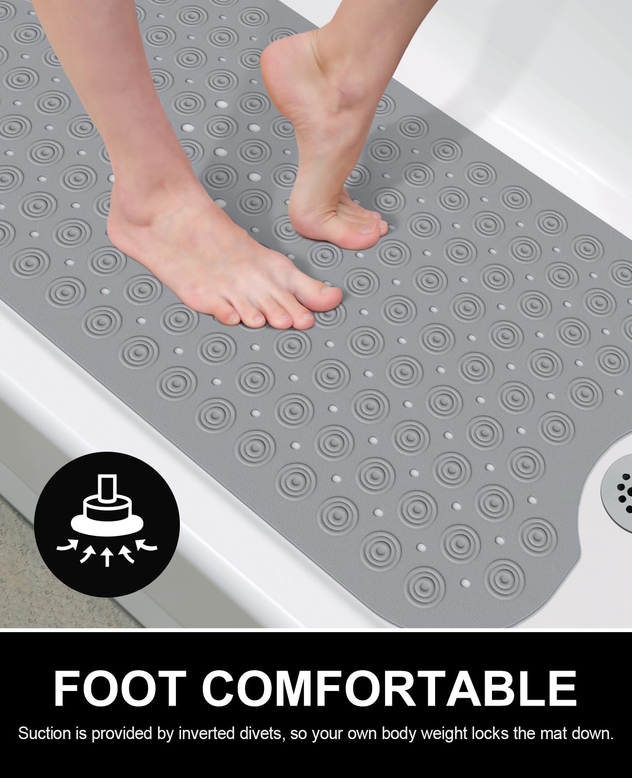 White Non Slip Bath Tub Mat with Suction Cups