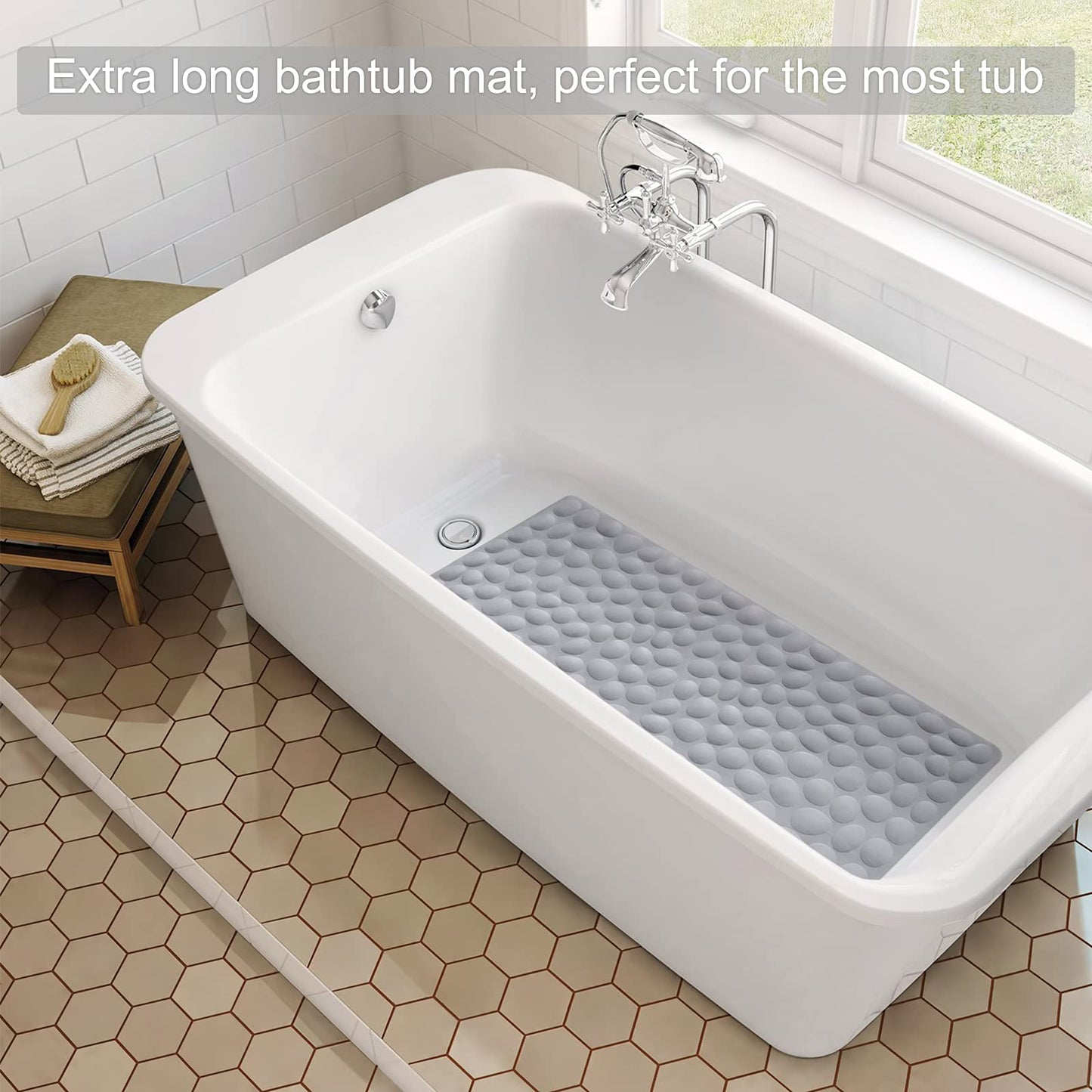 Soft Rubber Non-Slip Bath Mat with Suction Cups - Grey