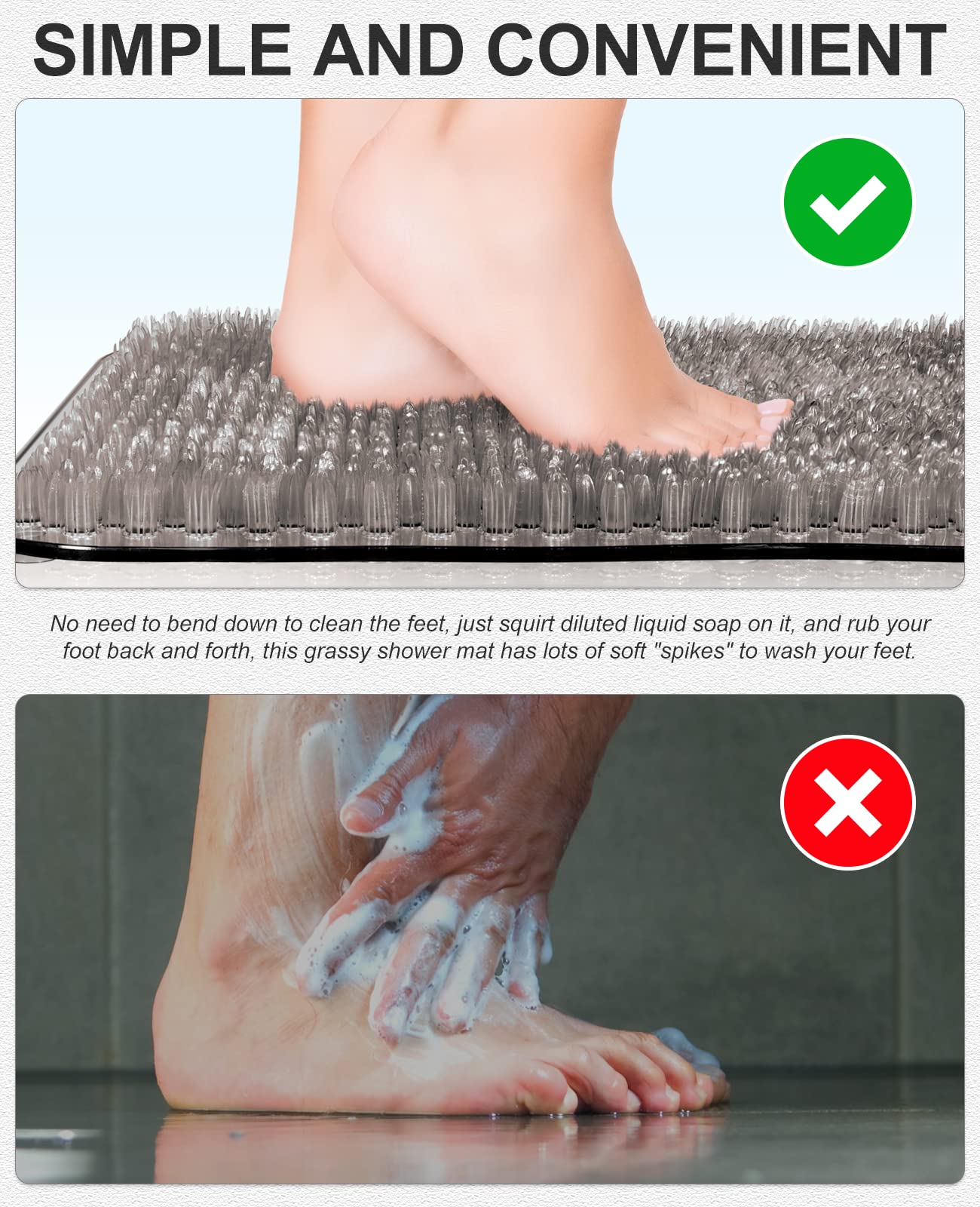 Anti-Fatigue Bath Mat with Soft Bristles