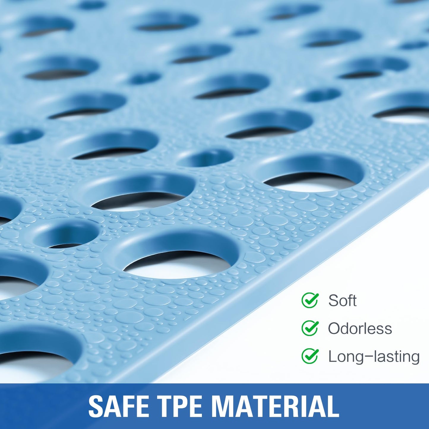 OTHWAY Large Shower Mat, 47x32 TPE Anti Slip Shower Mat, Heavy Bath Mats for Shower with Drain Holes Suction Cups, Shower Stall Mat for Bathroom, No Odor Shower Grip Mat for Elderly Kids(W-White)