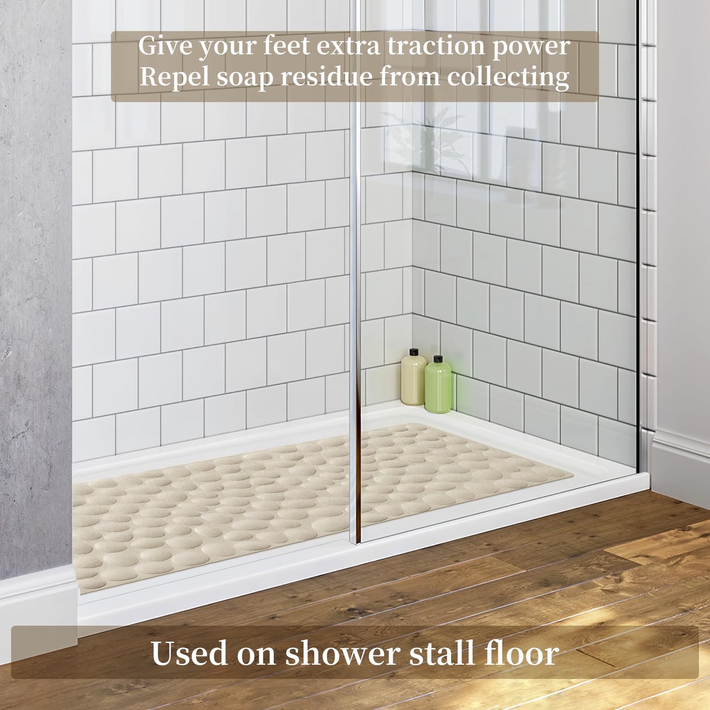 Soft Rubber Non-Slip Bath Mat with Suction Cups - Grey