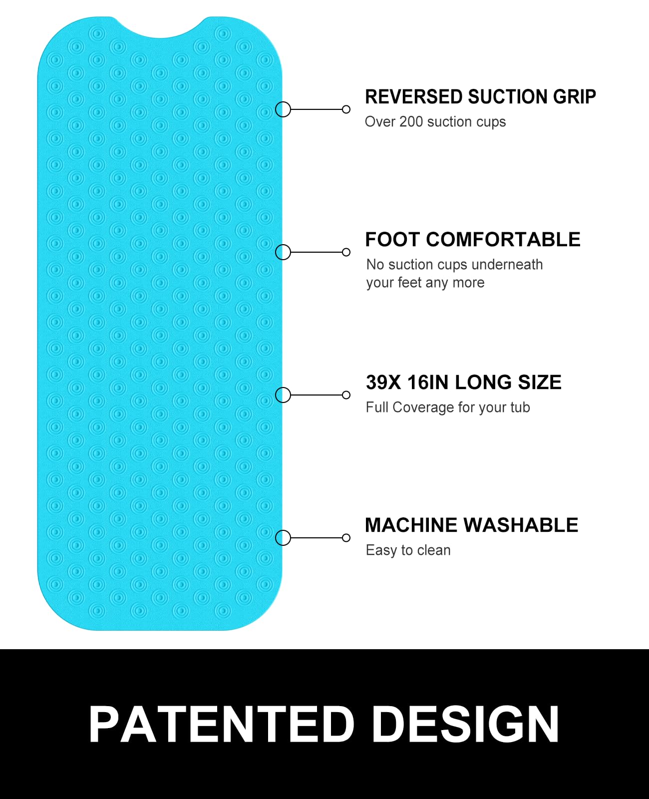 OTHWAY Bathtub Mat Non Slip, 39X16 inch Bath Mat for Tub, Machine Washable Bath Tub Mats with Reverse Suction Cups, Comfortable Rubber Bathtub Mat for Bathroom