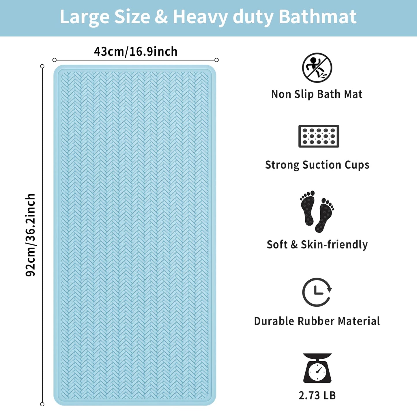 Anti-Slip Rubber Baby Bath Mat - Strong Suction Cups (Grey)