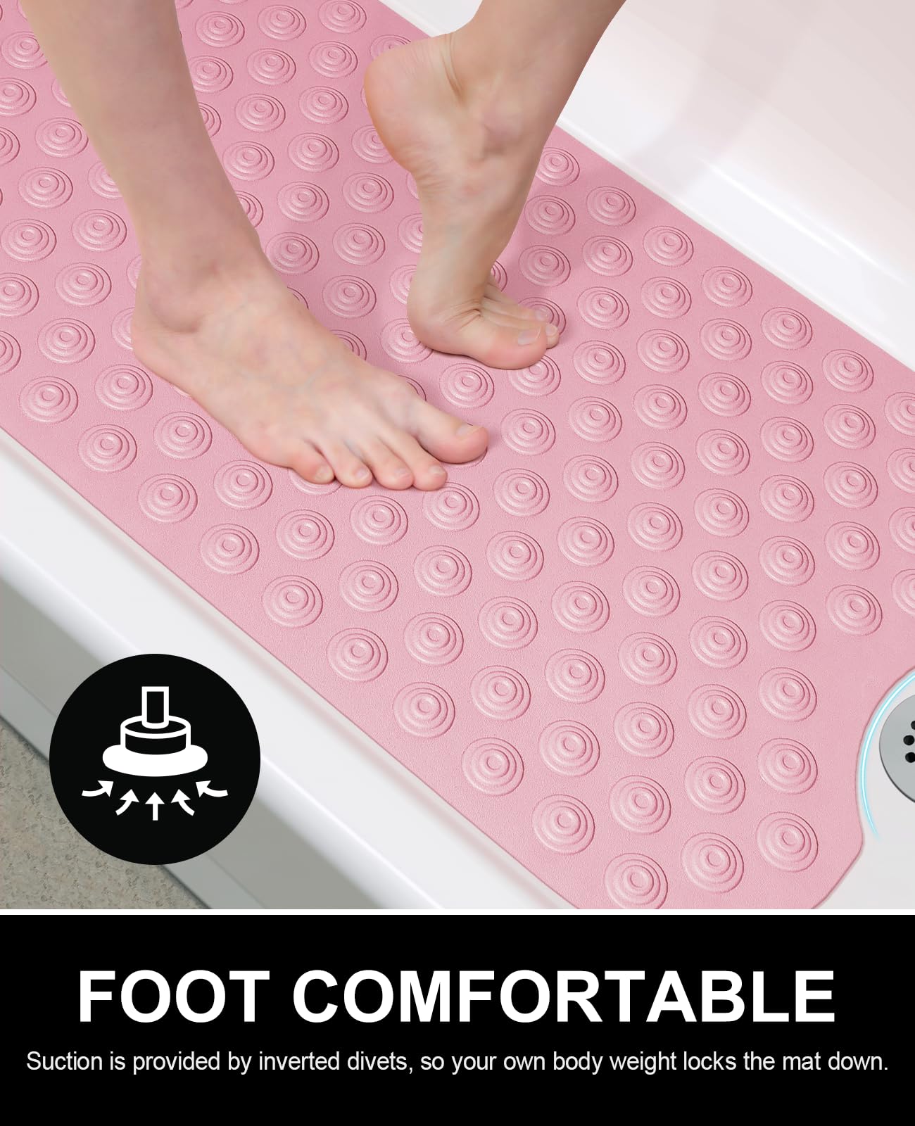OTHWAY Bathtub Mat Non Slip, 39X16 inch Bath Mat for Tub, Machine Washable Bath Tub Mats with Reverse Suction Cups, Comfortable Rubber Bathtub Mat for Bathroom