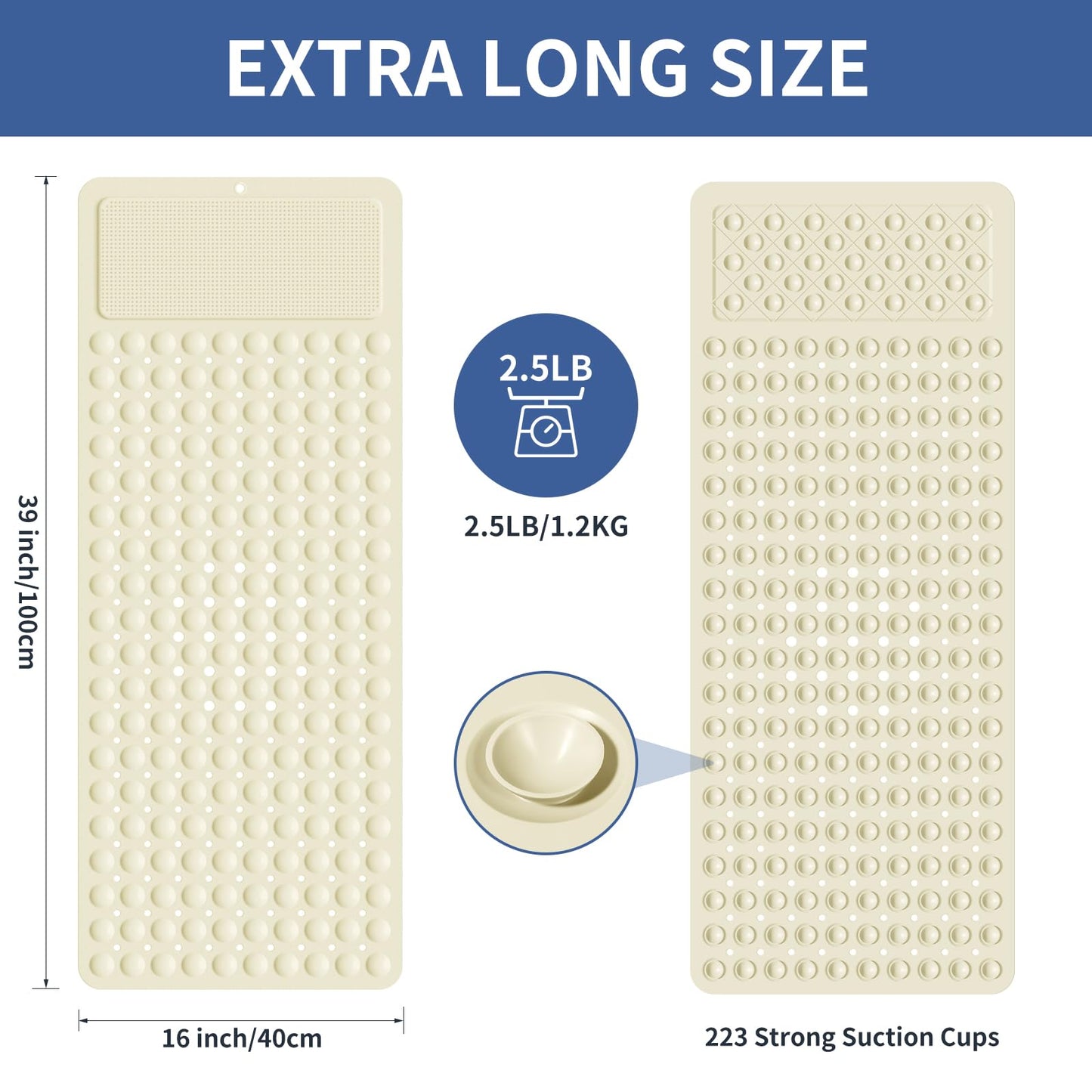 Extra Long Shower Foot Scrubber Mat for Tub