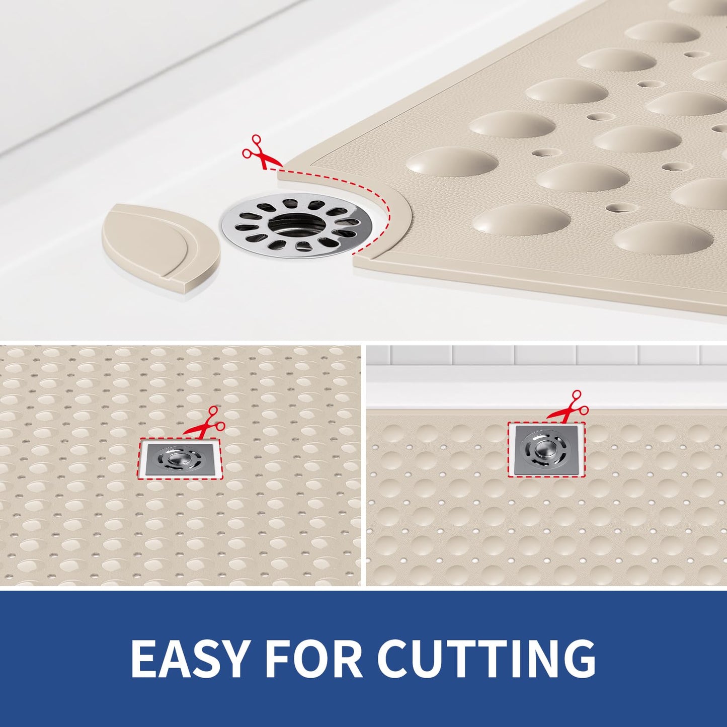 OTHWAY Large Shower Mat 34x23, TPE Non Slip Shower Mat, Inside Shower Mat with Drain Holes Suction Cups, Walk in Shower Mat for Shower Stall, Anti-Slip for Elderly Kids (Apricot)