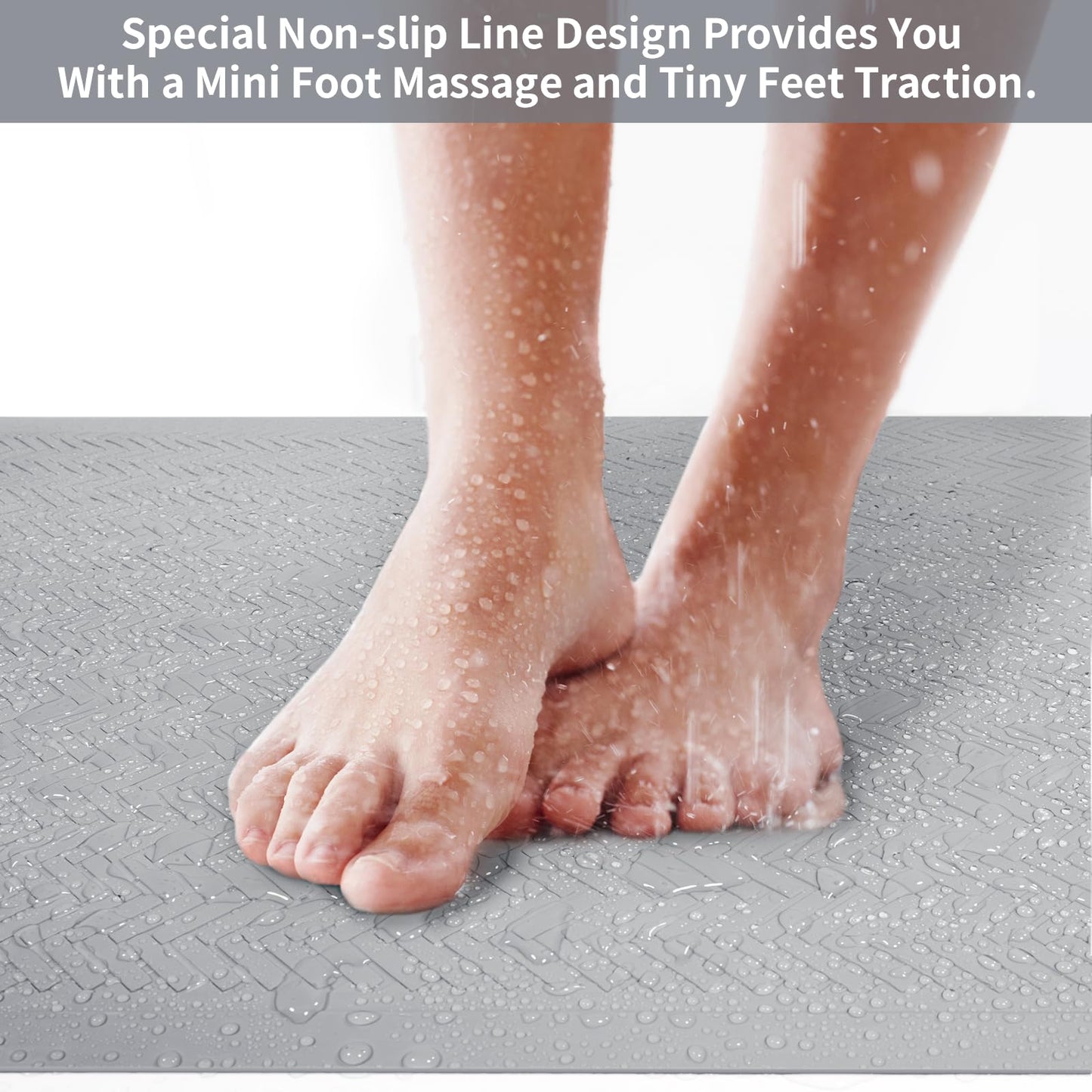 Anti-Slip Rubber Baby Bath Mat - Strong Suction Cups (Grey)