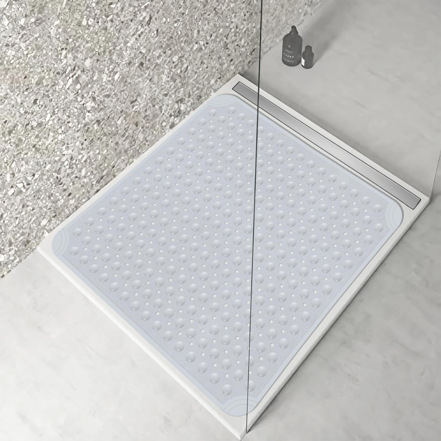 OTHWAY Large Shower Mat 34x23, TPE Non Slip Shower Mat, Inside Shower Mat with Drain Holes Suction Cups, Walk in Shower Mat for Shower Stall, Anti-Slip for Elderly Kids (Apricot)