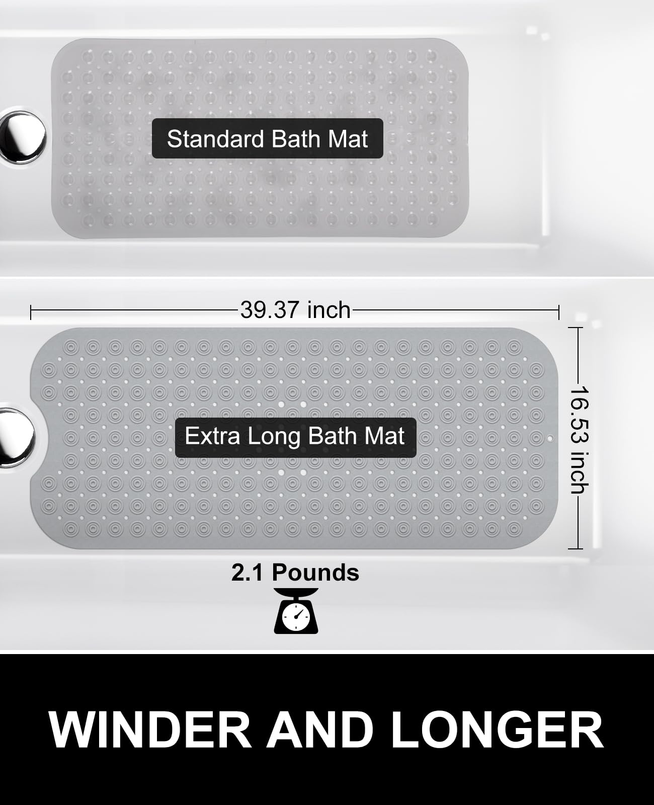 White Non Slip Bath Tub Mat with Suction Cups