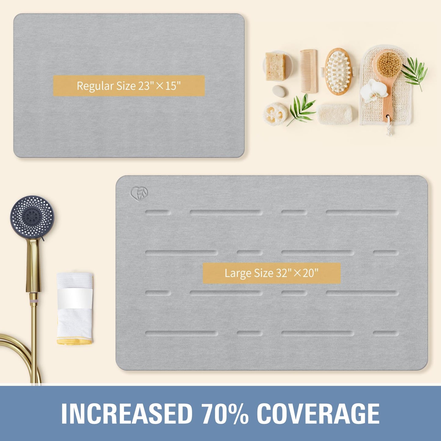 Large Stone Bath Mat - Quick Drying Absorbent Non-Slip Diatomite Mat