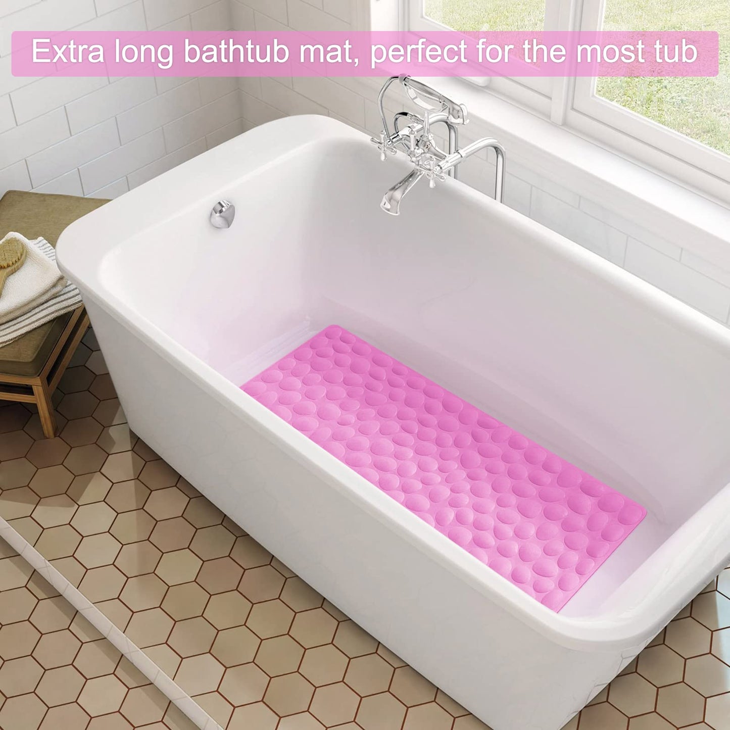 Soft Rubber Non-Slip Bath Mat with Suction Cups - Grey