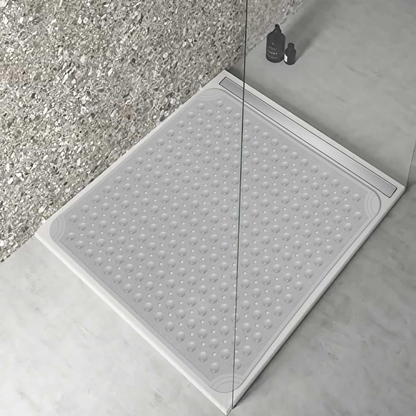 OTHWAY Large Shower Mat 34x23, TPE Non Slip Shower Mat, Inside Shower Mat with Drain Holes Suction Cups, Walk in Shower Mat for Shower Stall, Anti-Slip for Elderly Kids (Apricot)