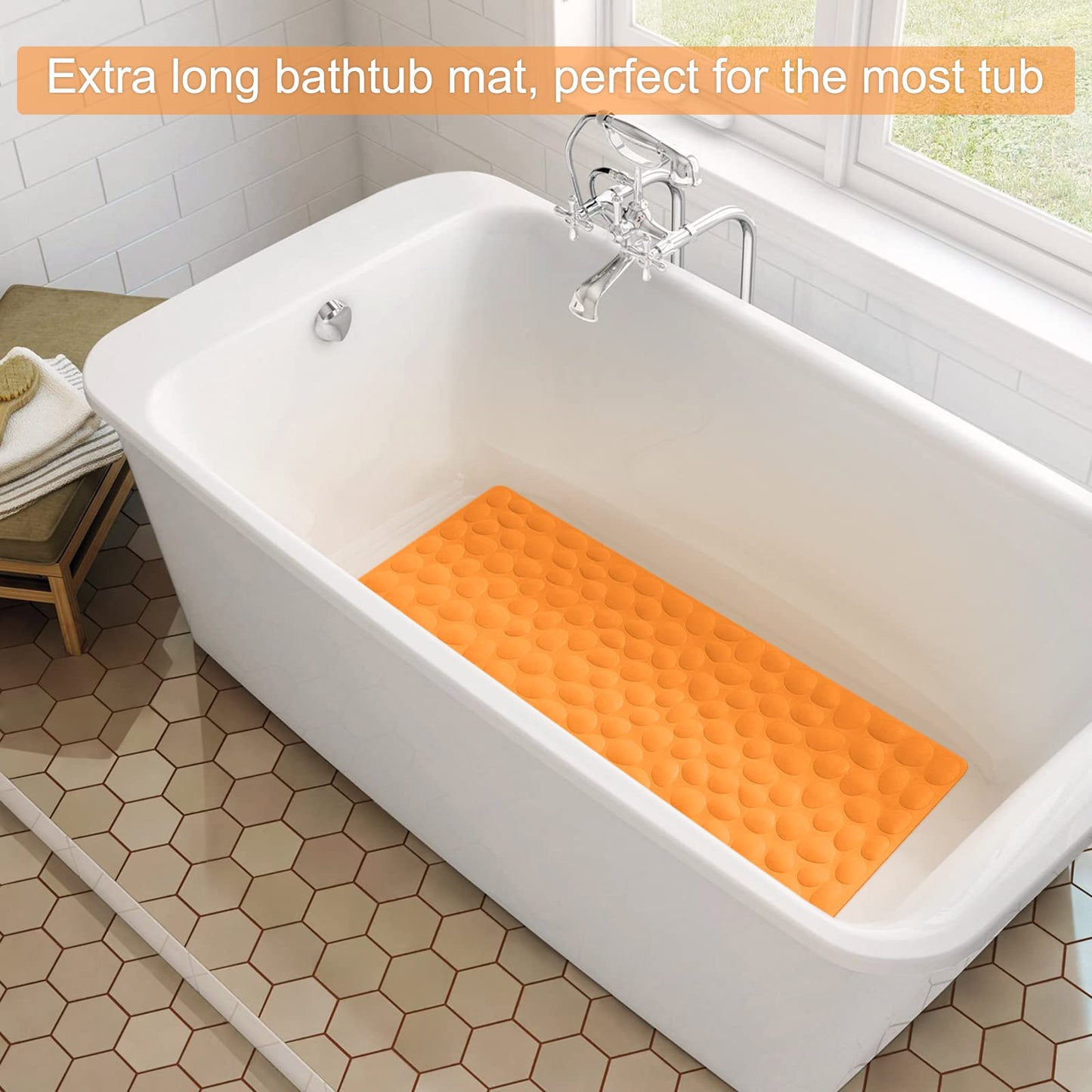 Soft Rubber Non-Slip Bath Mat with Suction Cups - Grey