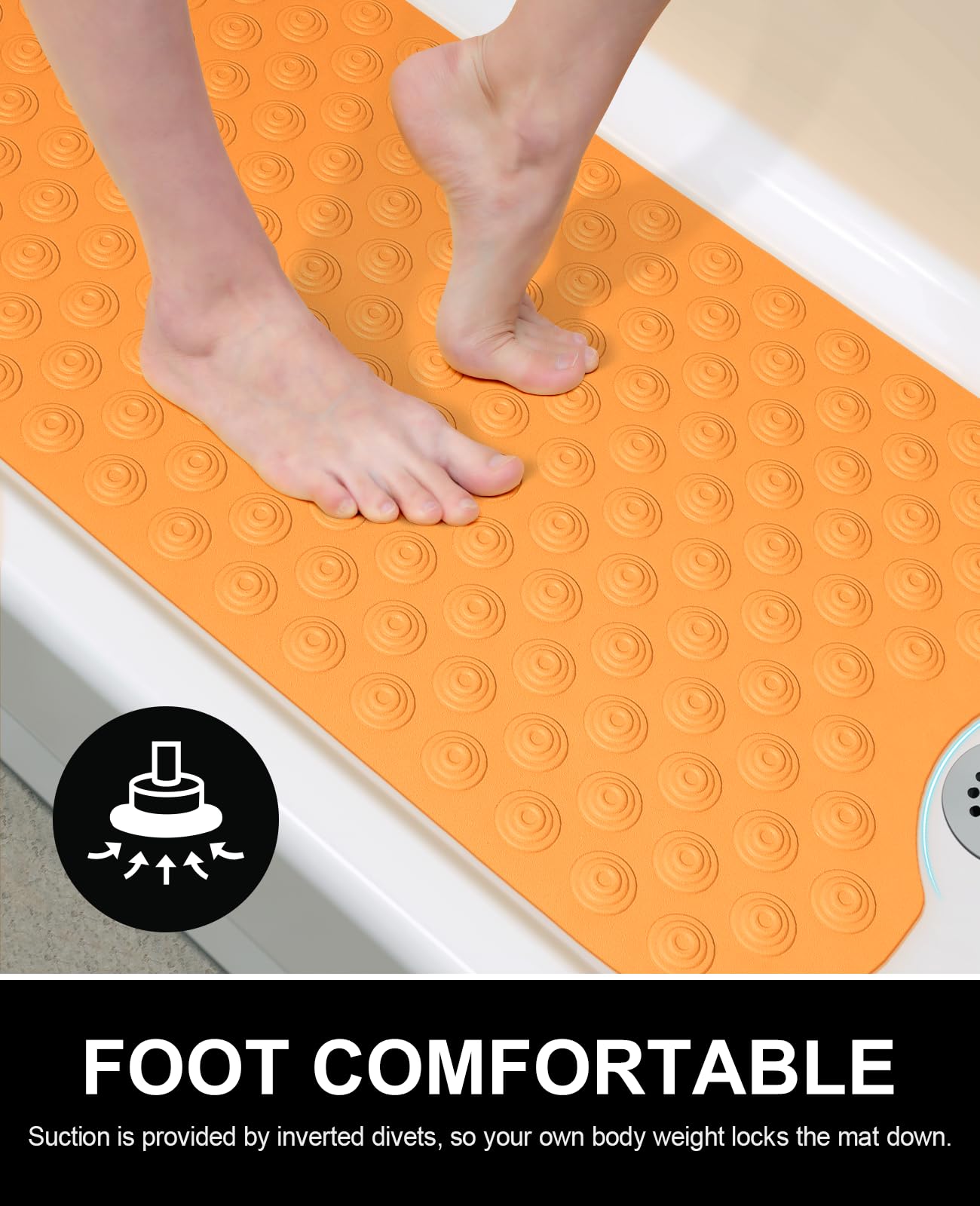 OTHWAY Bathtub Mat Non Slip, 39X16 inch Bath Mat for Tub, Machine Washable Bath Tub Mats with Reverse Suction Cups, Comfortable Rubber Bathtub Mat for Bathroom