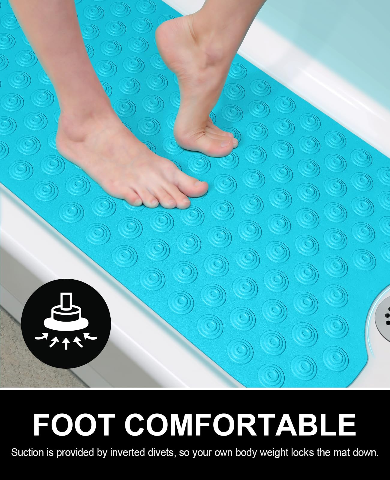 OTHWAY Bathtub Mat Non Slip, 39X16 inch Bath Mat for Tub, Machine Washable Bath Tub Mats with Reverse Suction Cups, Comfortable Rubber Bathtub Mat for Bathroom