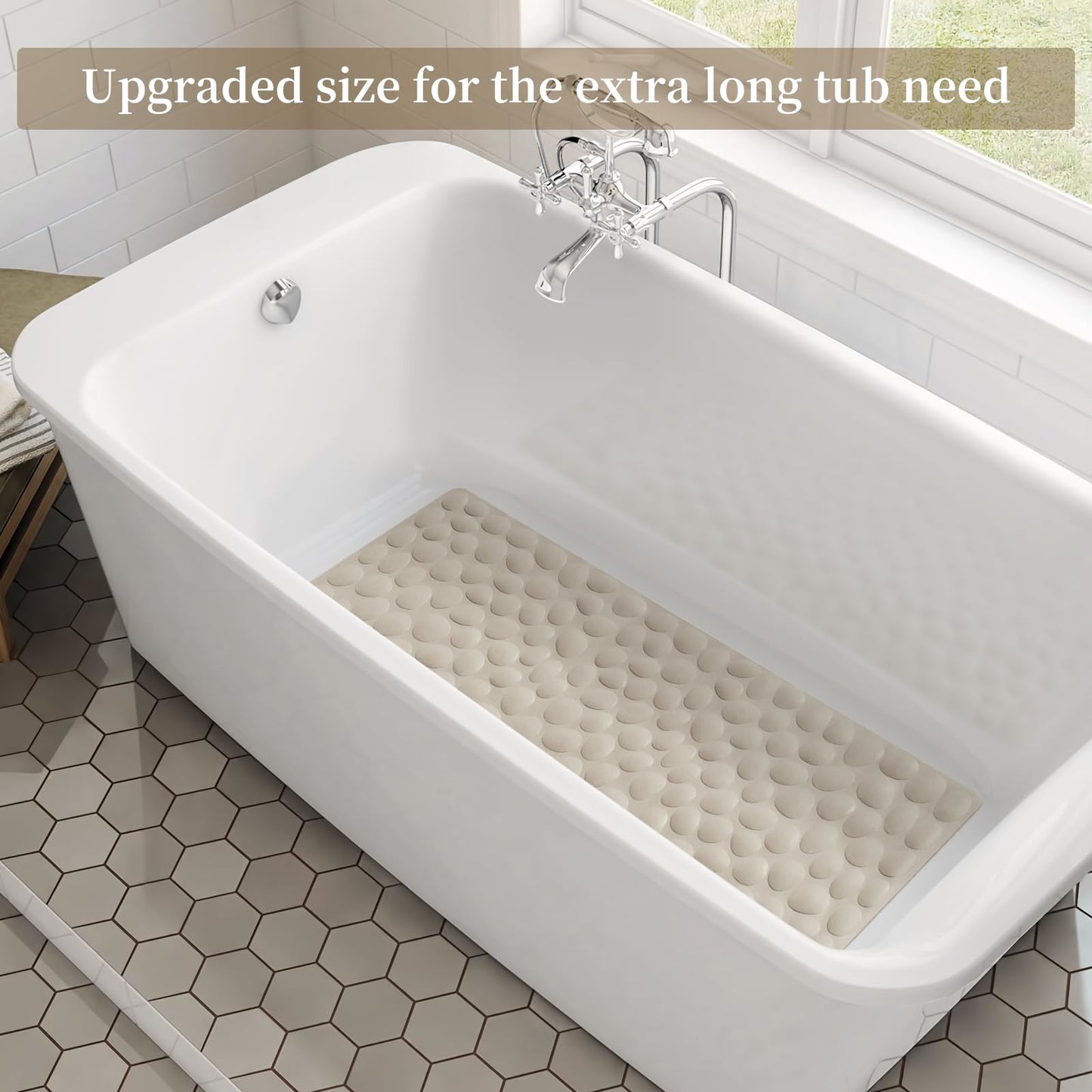 Soft Rubber Non-Slip Bath Mat with Suction Cups - Grey