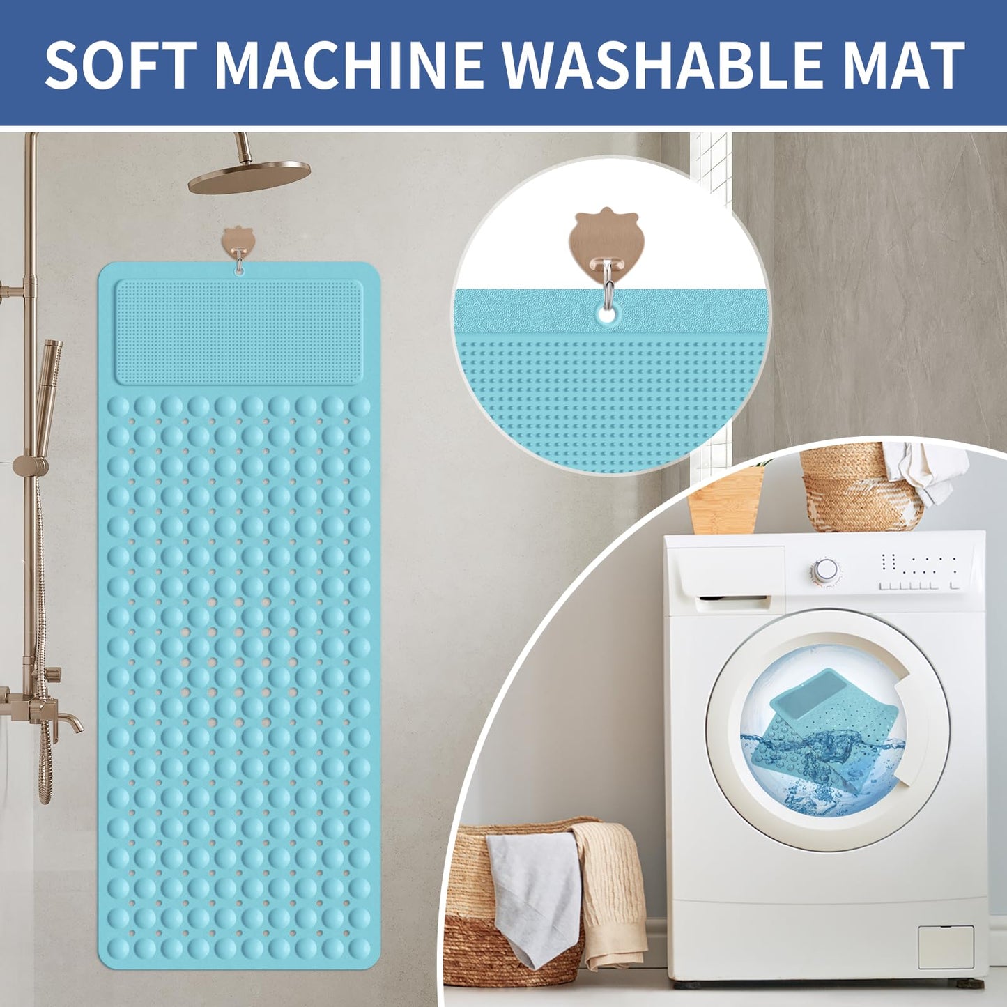 Extra Long Shower Foot Scrubber Mat for Tub