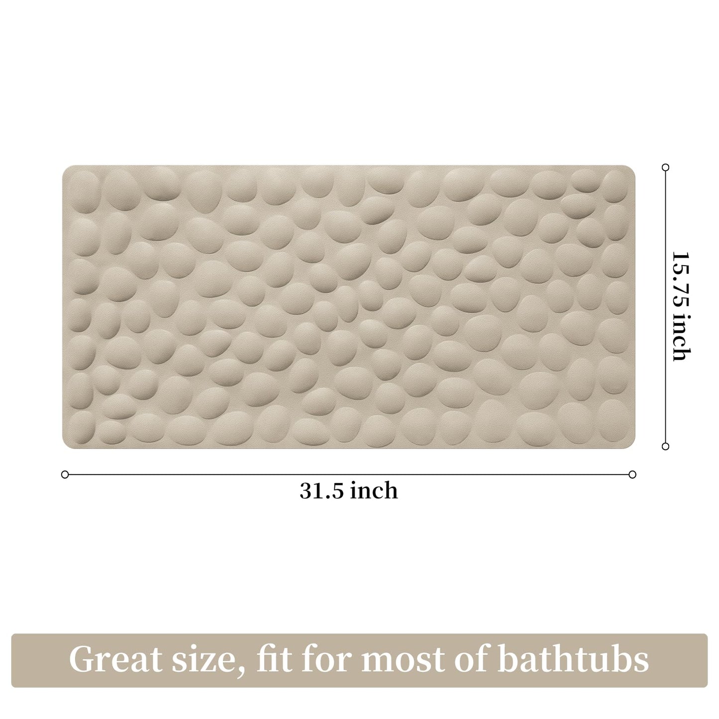 Soft Rubber Non-Slip Bath Mat with Suction Cups - Grey