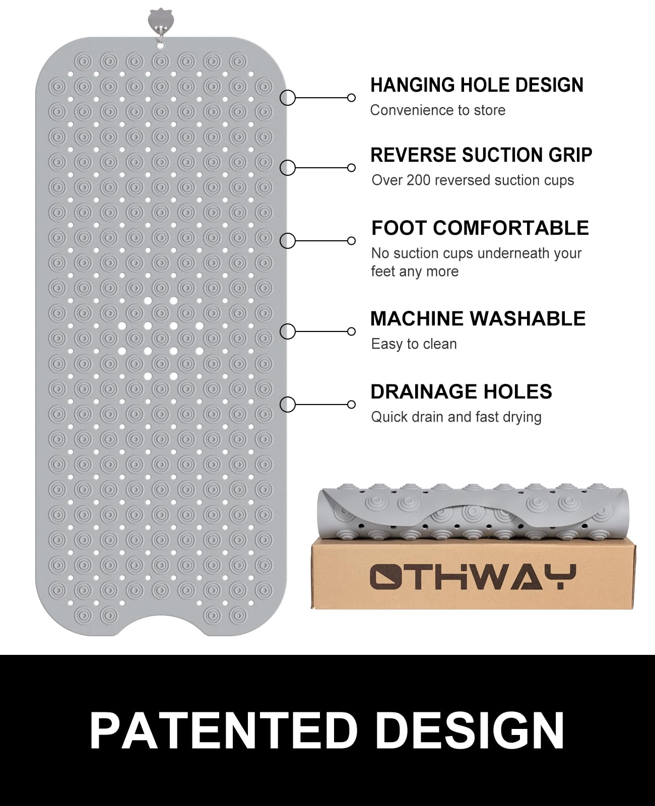 White Non Slip Bath Tub Mat with Suction Cups