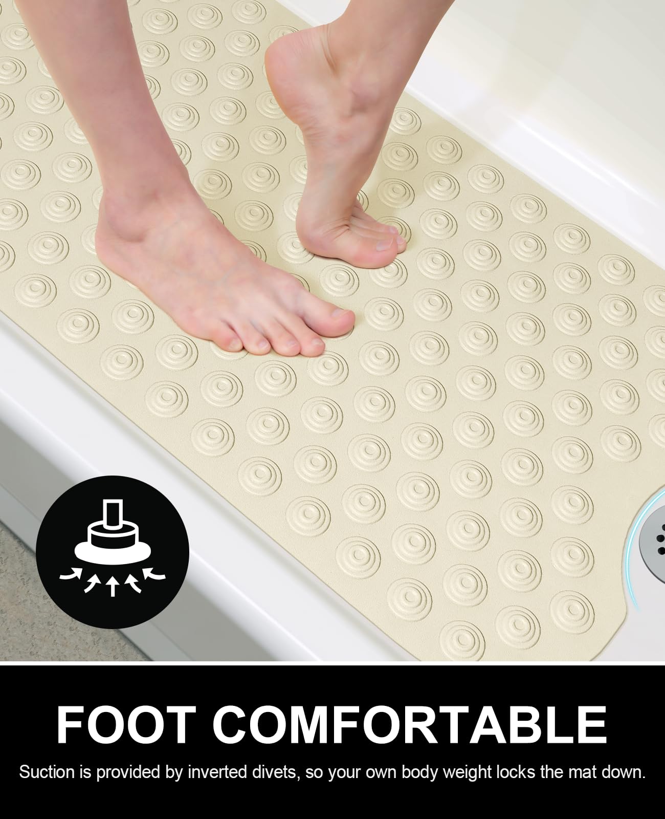 OTHWAY Bathtub Mat Non Slip, 39X16 inch Bath Mat for Tub, Machine Washable Bath Tub Mats with Reverse Suction Cups, Comfortable Rubber Bathtub Mat for Bathroom