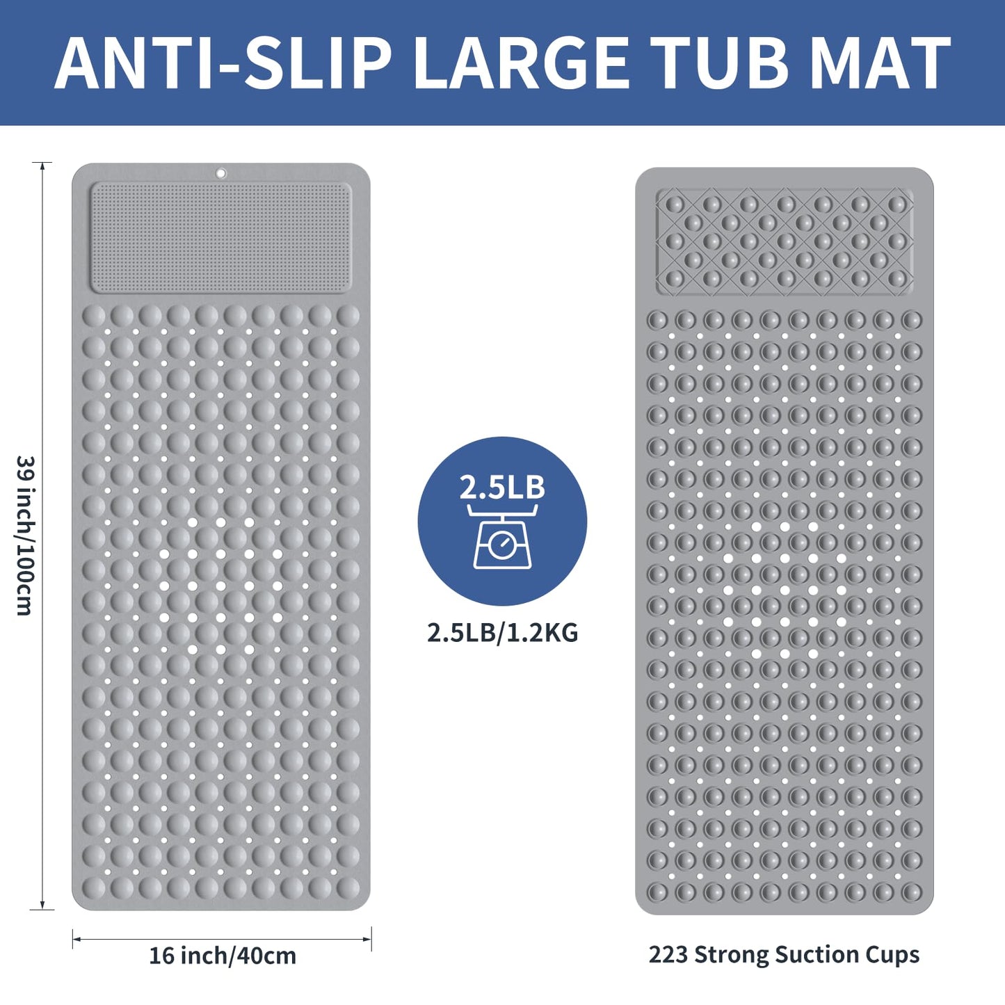 Extra Long Shower Foot Scrubber Mat for Tub