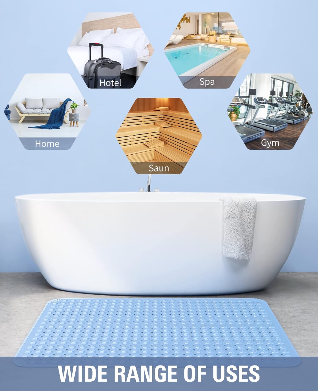 Yolife Extra Large Shower Mat 47.2x31.5" - TPE Non-Slip Bath Mat w/Suction Cups & Drain Holes, Heavy Duty for Shower Stall, Odor-Free